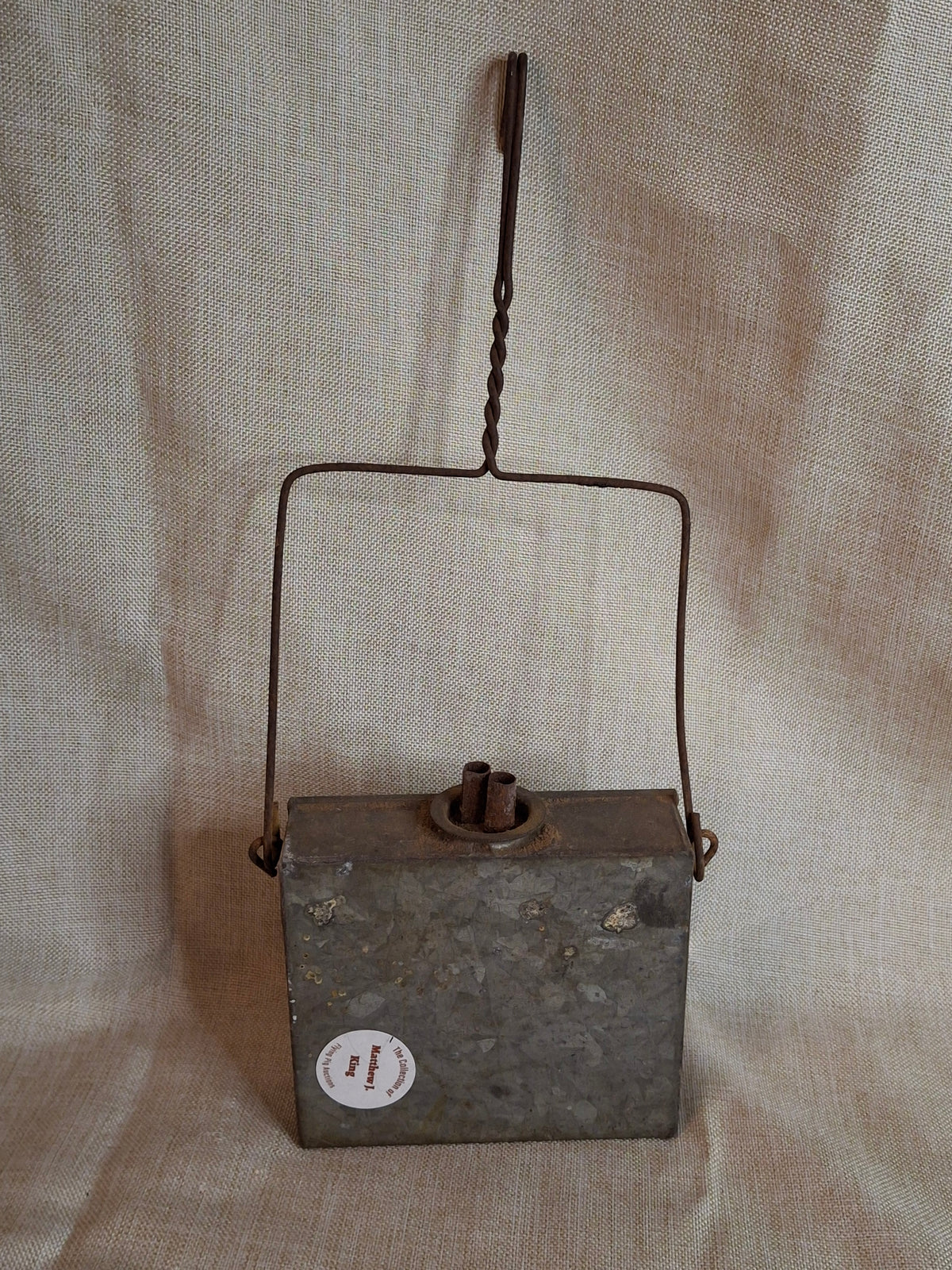 Antique 19th Century Galvanized Tin Sheet Iron Rectangular Hanging Whale Oil Shop Lamp Hook