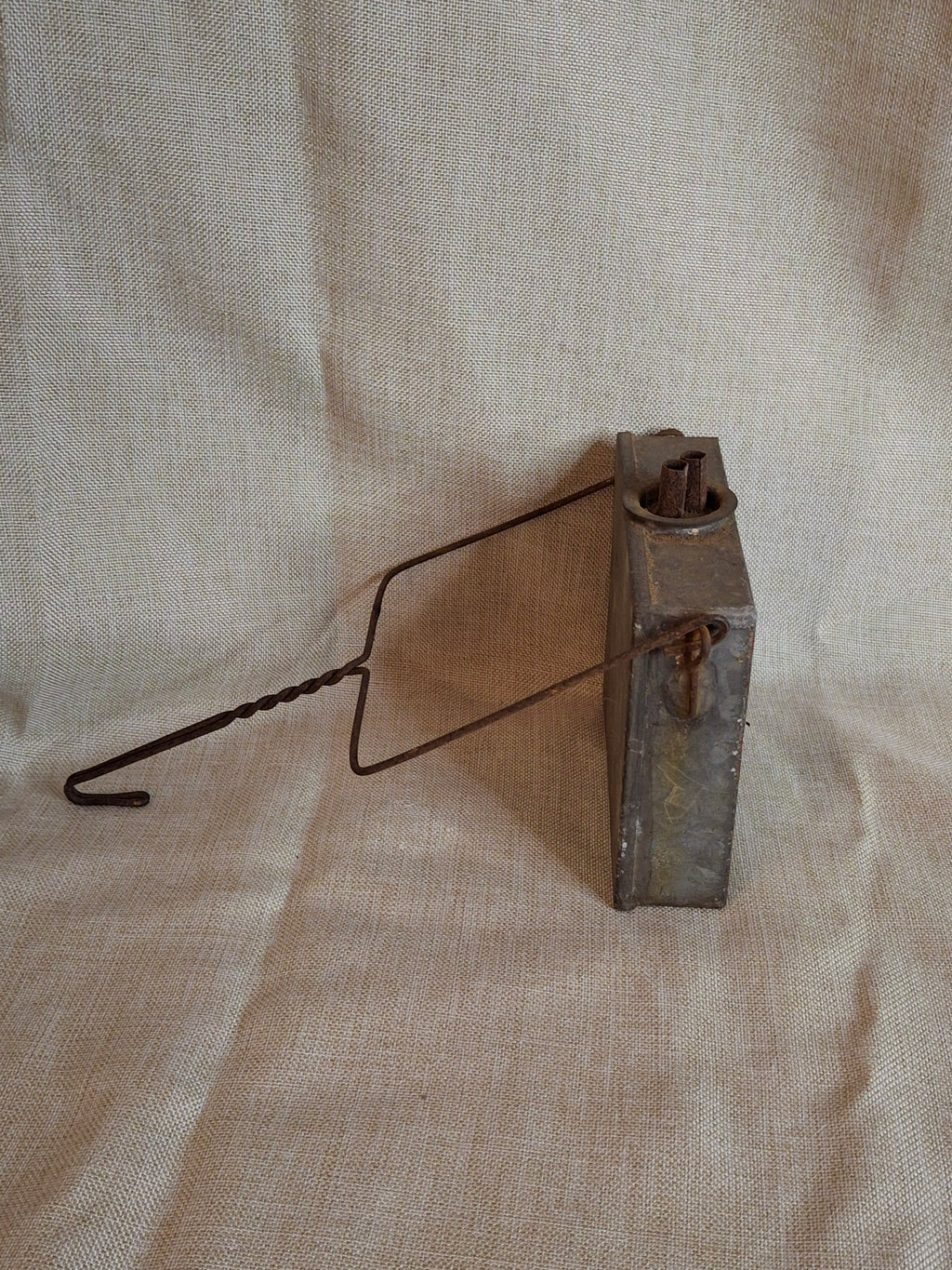 Antique 19th Century Galvanized Tin Sheet Iron Rectangular Hanging Whale Oil Shop Lamp Hook
