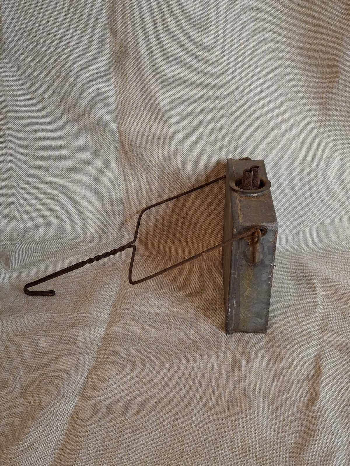 Antique 19th Century Galvanized Tin Sheet Iron Rectangular Hanging Whale Oil Shop Lamp Hook