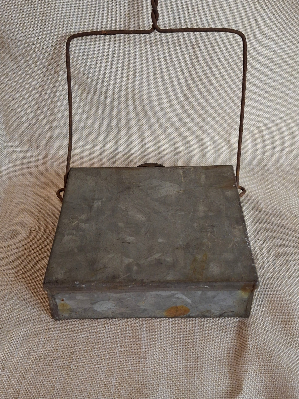 Antique 19th Century Galvanized Tin Sheet Iron Rectangular Hanging Whale Oil Shop Lamp Hook