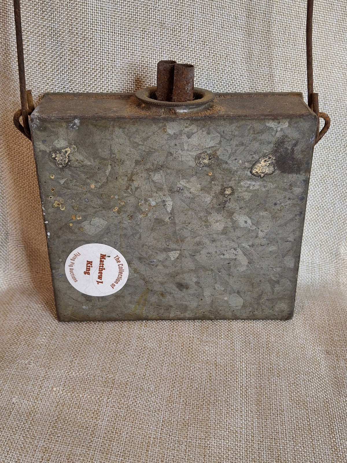 Antique 19th Century Galvanized Tin Sheet Iron Rectangular Hanging Whale Oil Shop Lamp Hook