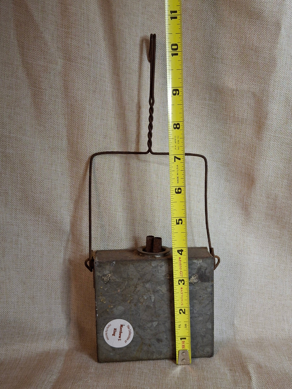 Antique 19th Century Galvanized Tin Sheet Iron Rectangular Hanging Whale Oil Shop Lamp Hook