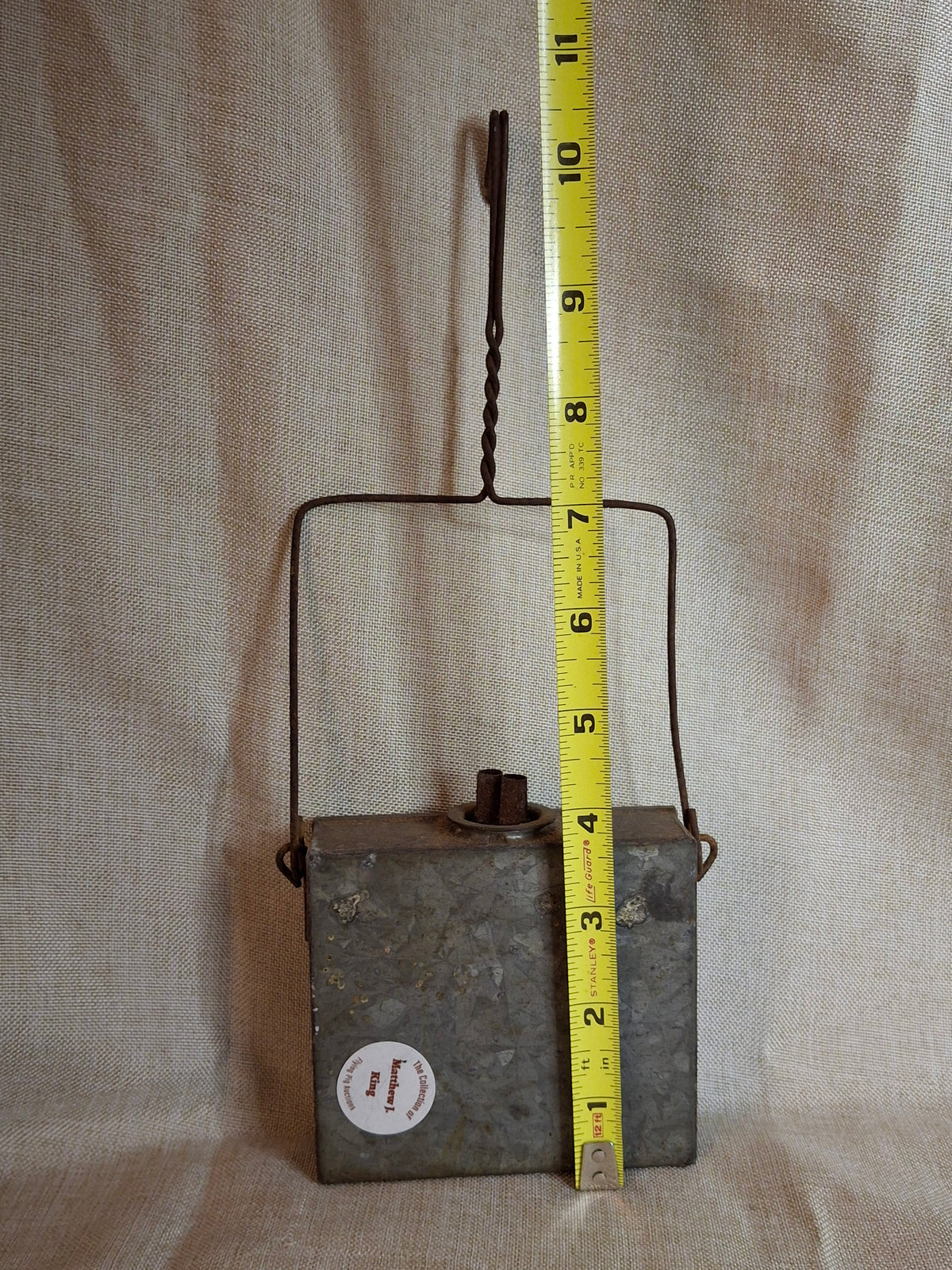 Antique 19th Century Galvanized Tin Sheet Iron Rectangular Hanging Whale Oil Shop Lamp Hook