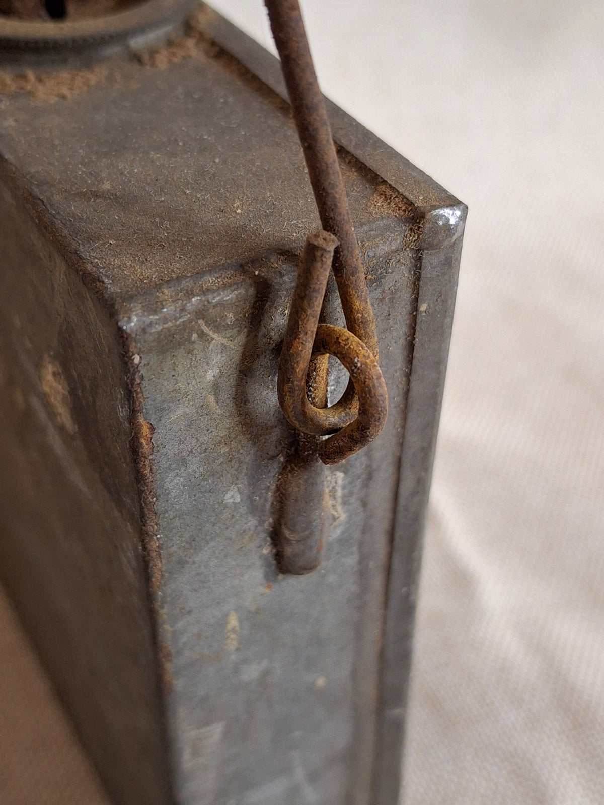 Antique 19th Century Galvanized Tin Sheet Iron Rectangular Hanging Whale Oil Shop Lamp Hook