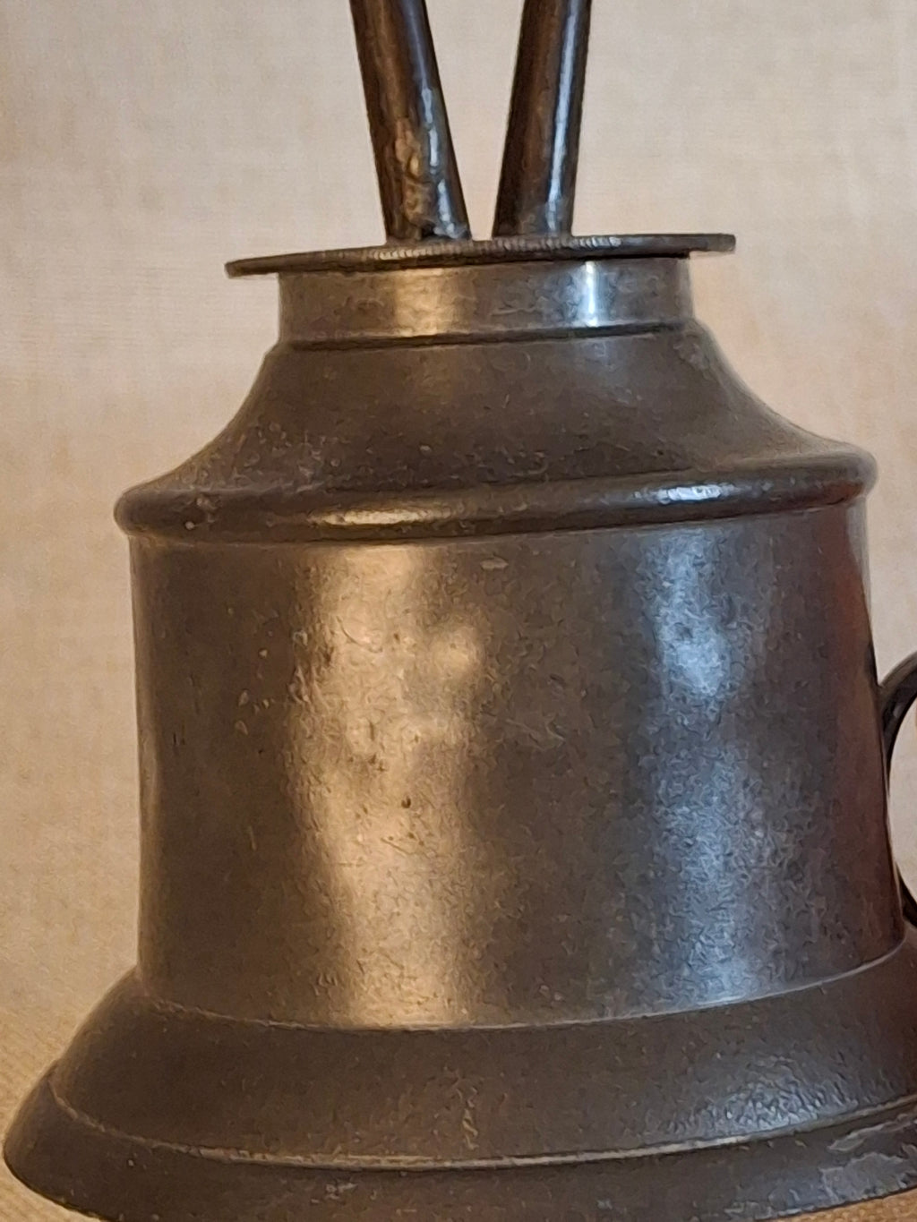 Antique 1840s Pewter Bell Finger Lamp Double Tube Camphene Whale Oil Burner 4.5"