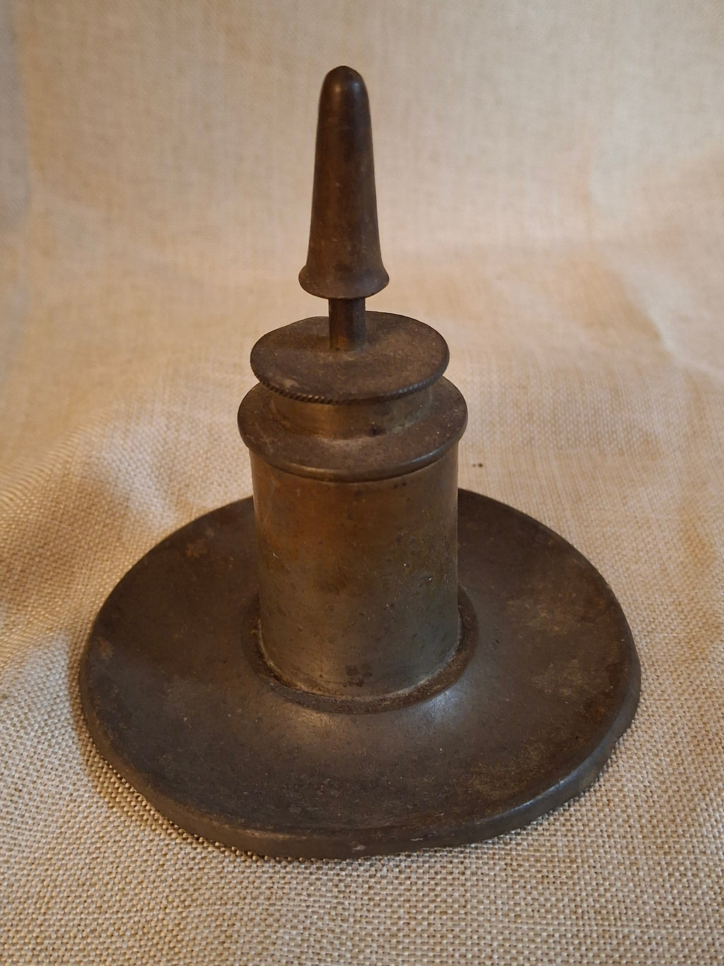 Antique Pewter Miniature Whale Oil Finger Lamp Snuffer Cap Chain Mold 33 c 1840