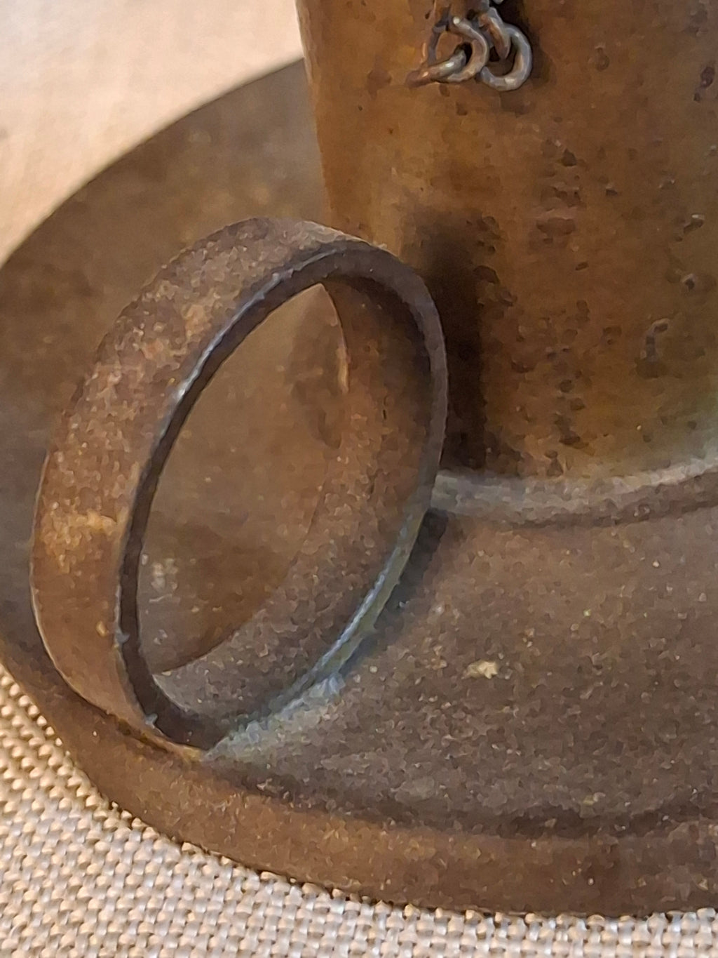Antique Pewter Miniature Whale Oil Finger Lamp Snuffer Cap Chain Mold 33 c 1840