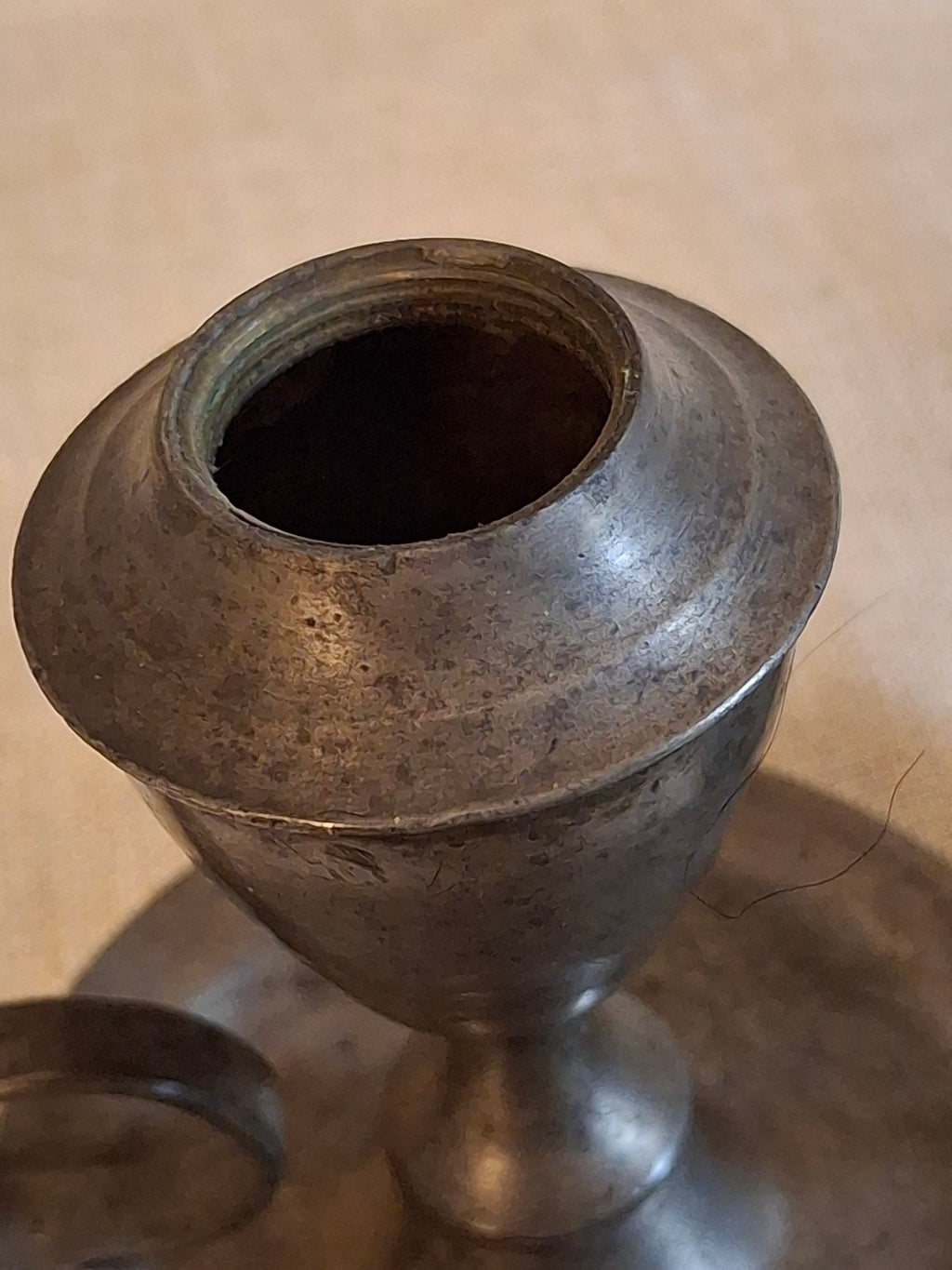 Pair Antique Miniature Pewter Whale Oil Finger Lamps Single Tube Burners c. 1830-1850