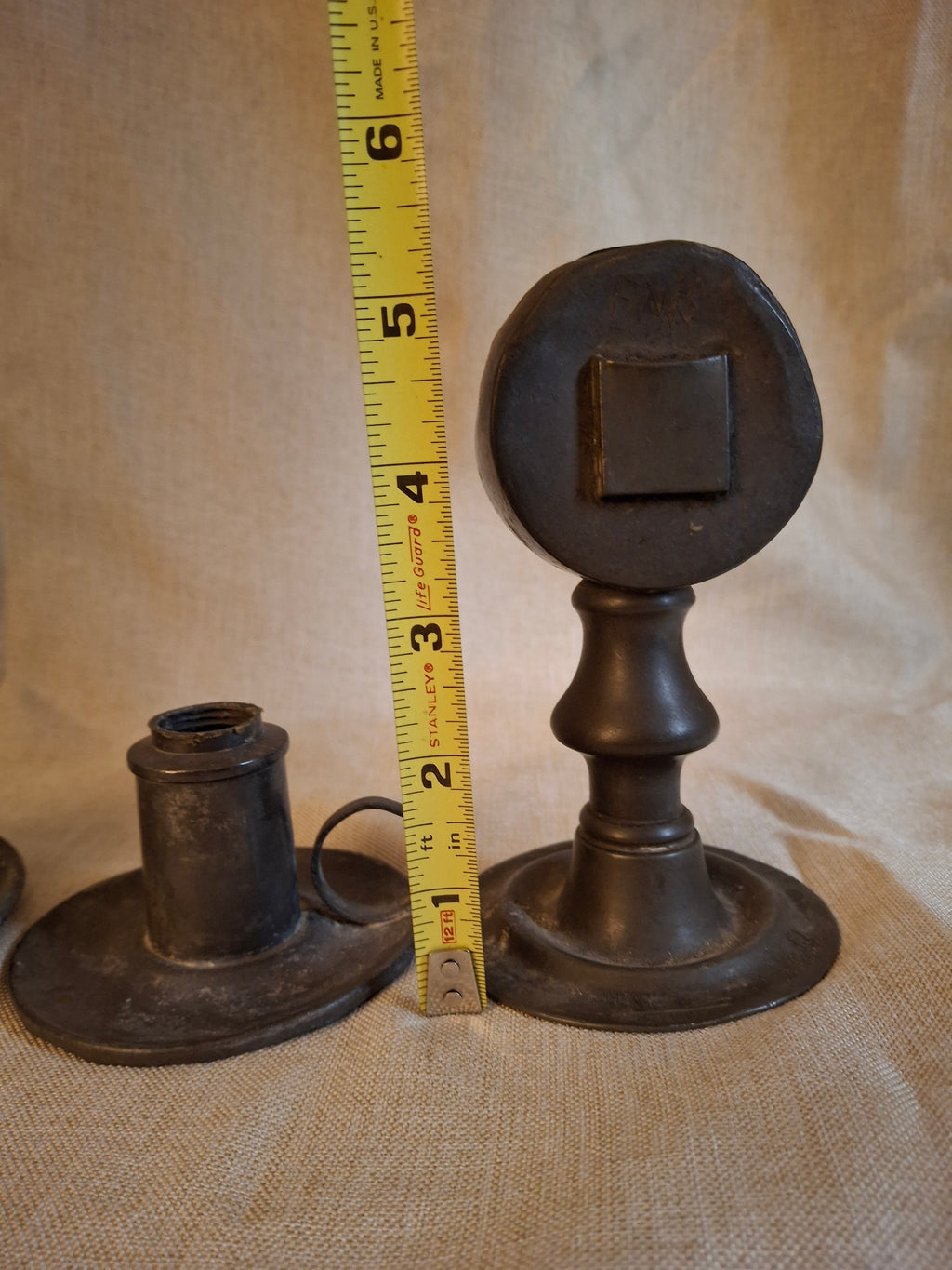 Antique Pewter Whale Oil Lamp Lot (3) - Double Bullseye Lens Stand & Chamber Lamps for Restoration