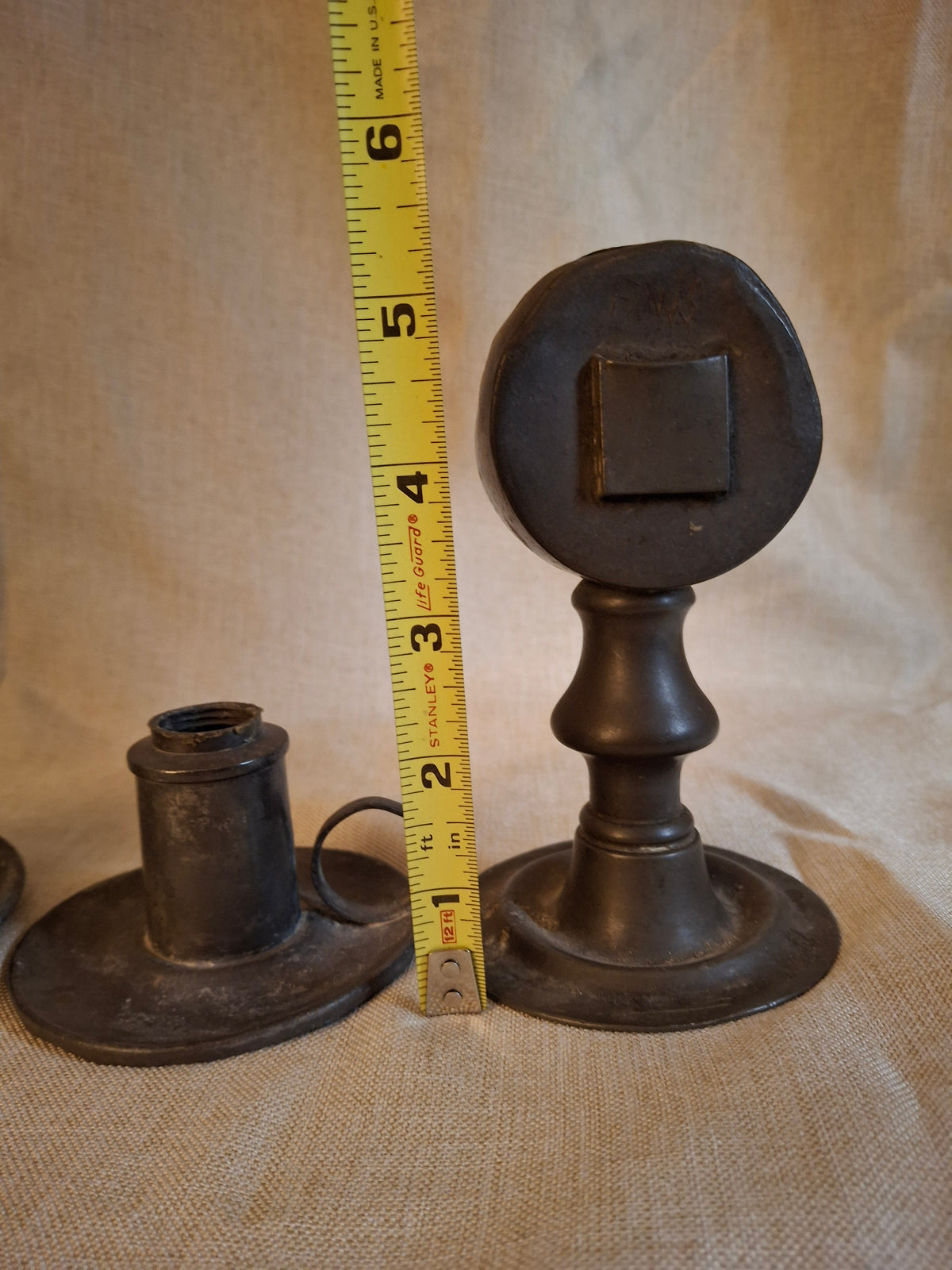 Antique Pewter Whale Oil Lamp Lot (3) - Double Bullseye Lens Stand & Chamber Lamps for Restoration