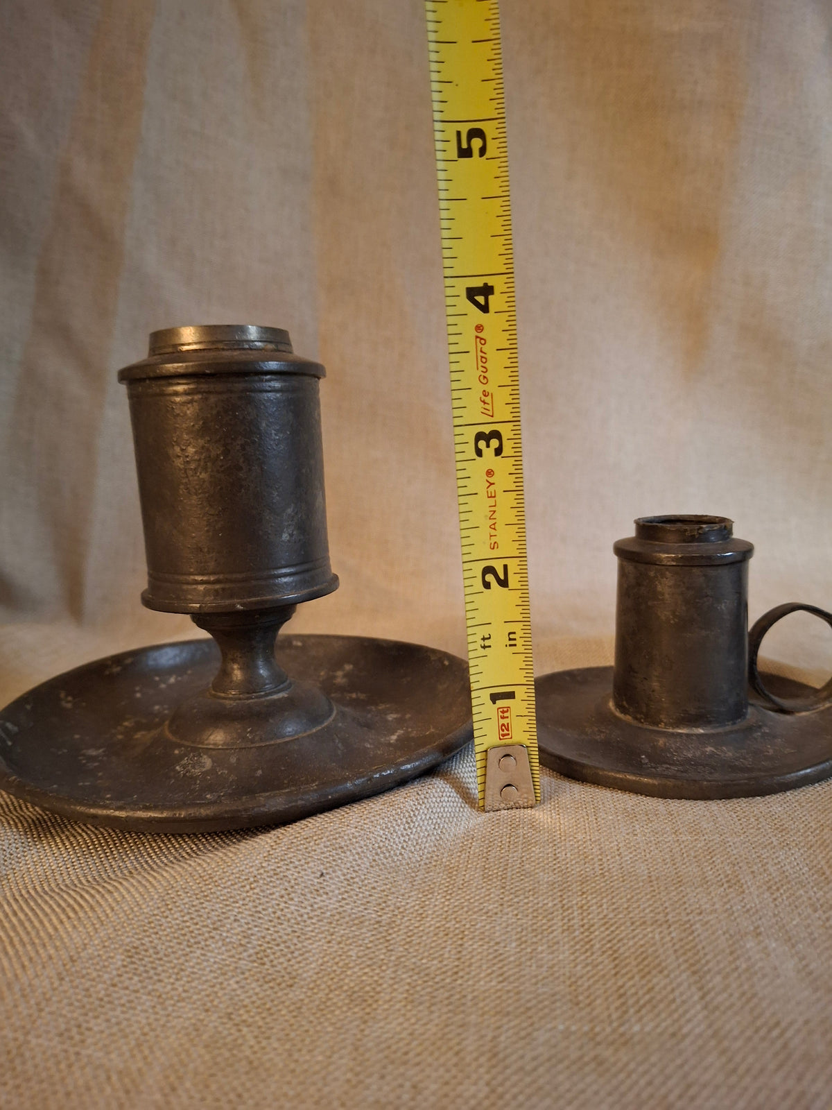 Antique Pewter Whale Oil Lamp Lot (3) - Double Bullseye Lens Stand & Chamber Lamps for Restoration