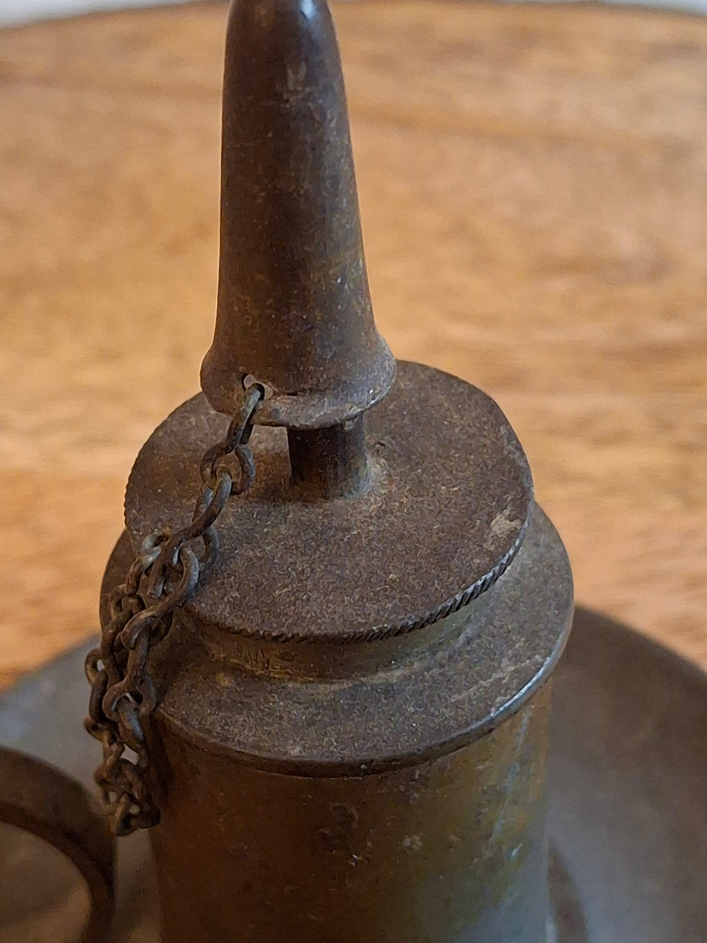 Antique Pewter Miniature Whale Oil Finger Lamp Snuffer Cap Chain Mold 33 c 1840