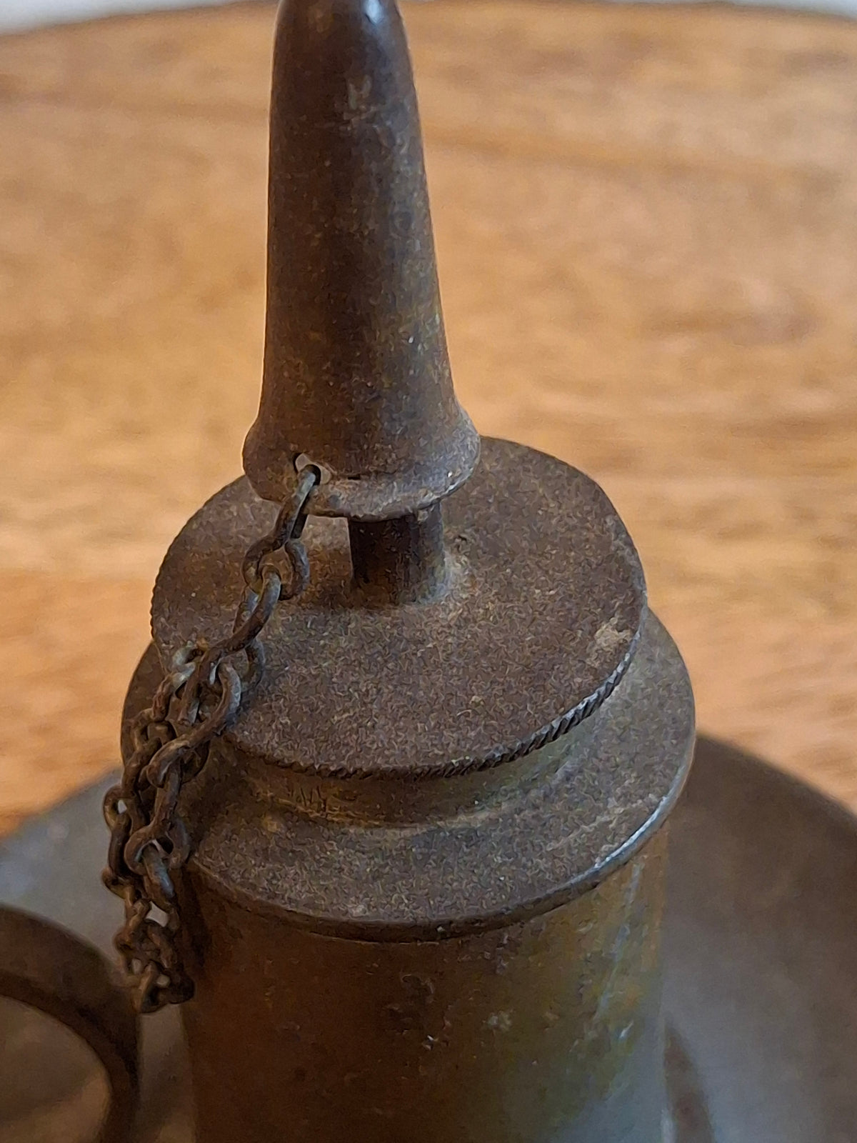 Antique Pewter Miniature Whale Oil Finger Lamp Snuffer Cap Chain Mold 33 c 1840