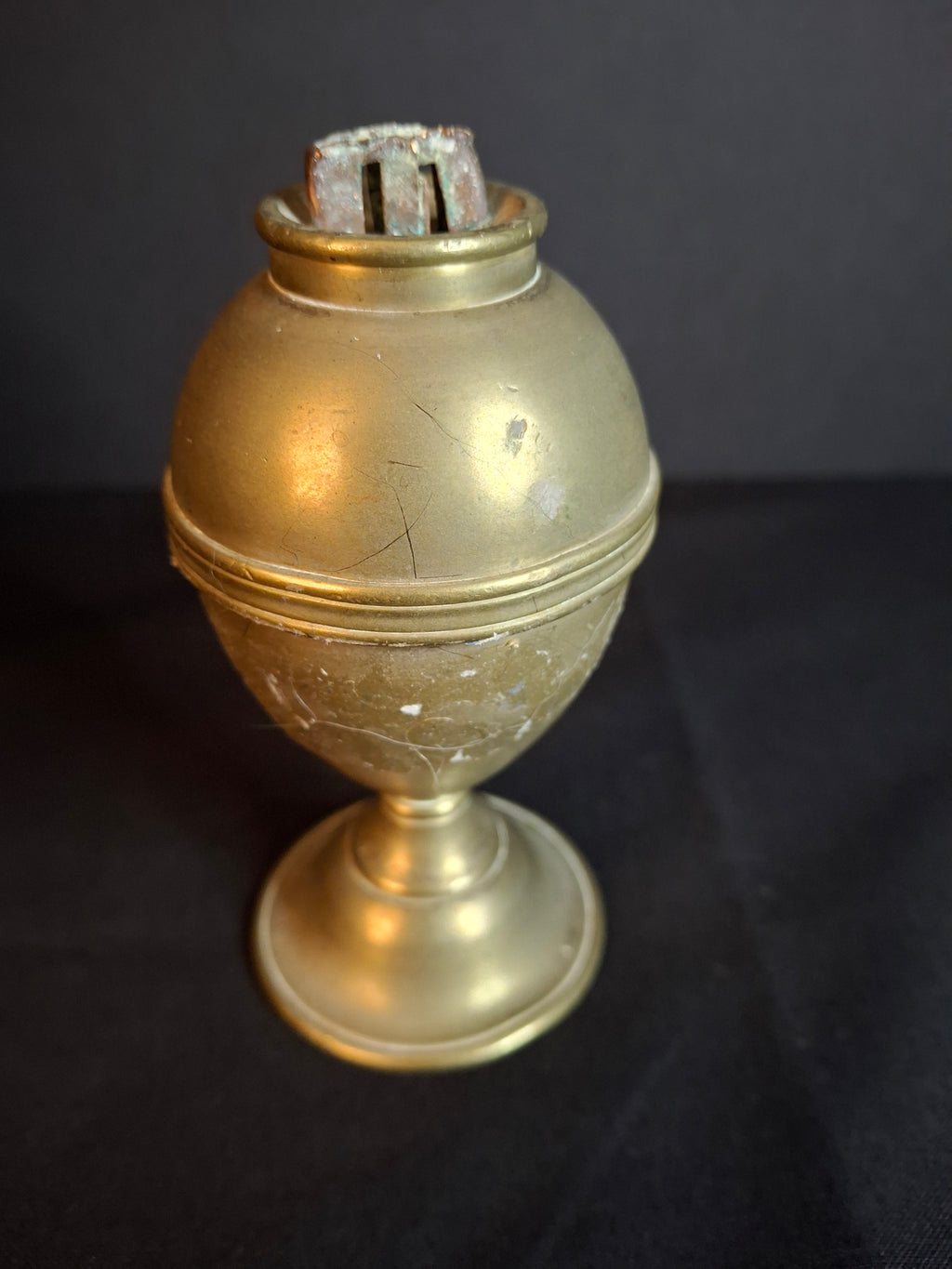 Antique 1840s Spun Brass Standalone Fat or Lard / Burning Fluid Lamp Flat Wick Burner
