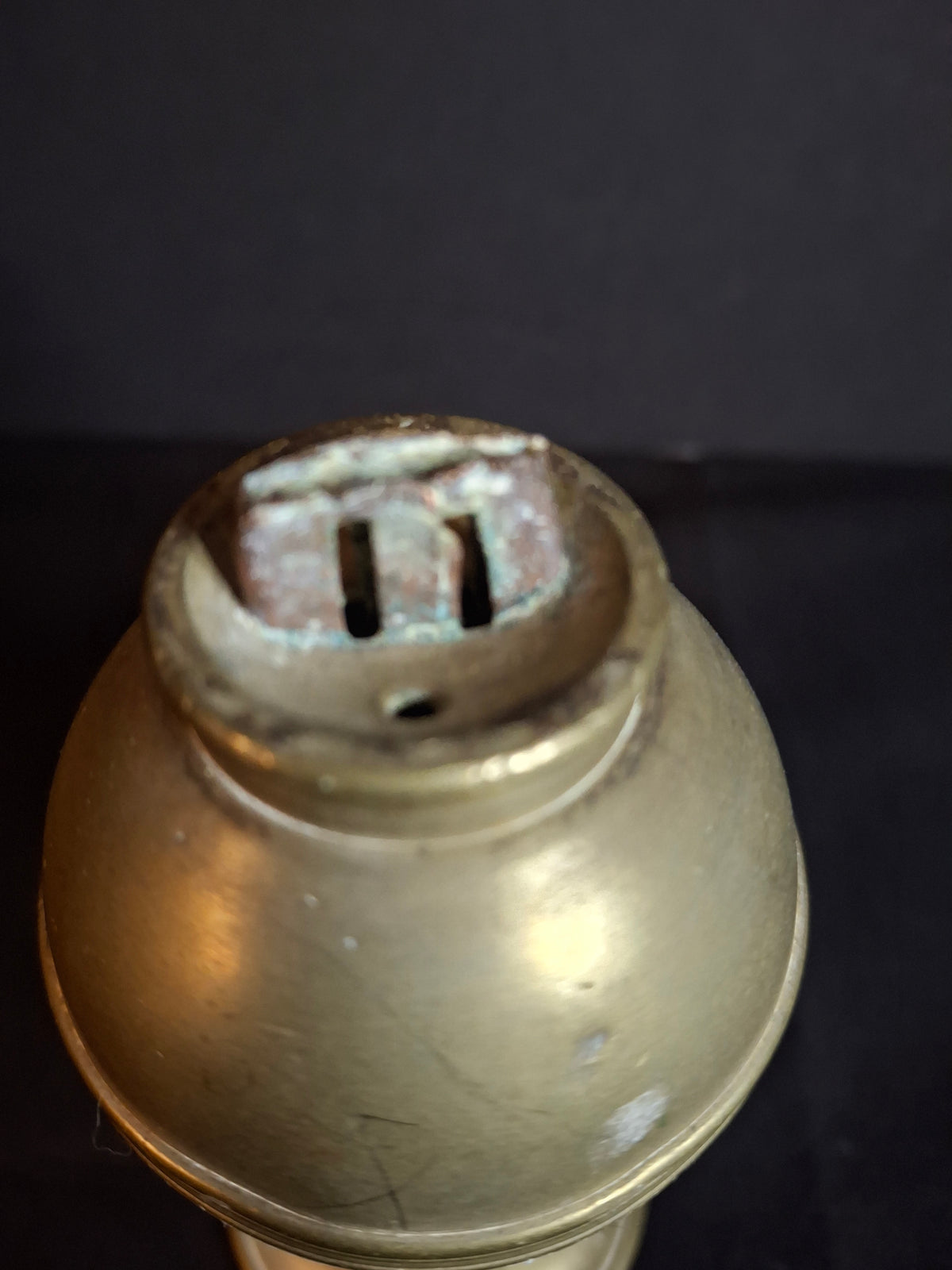 Antique 1840s Spun Brass Standalone Fat or Lard / Burning Fluid Lamp Flat Wick Burner