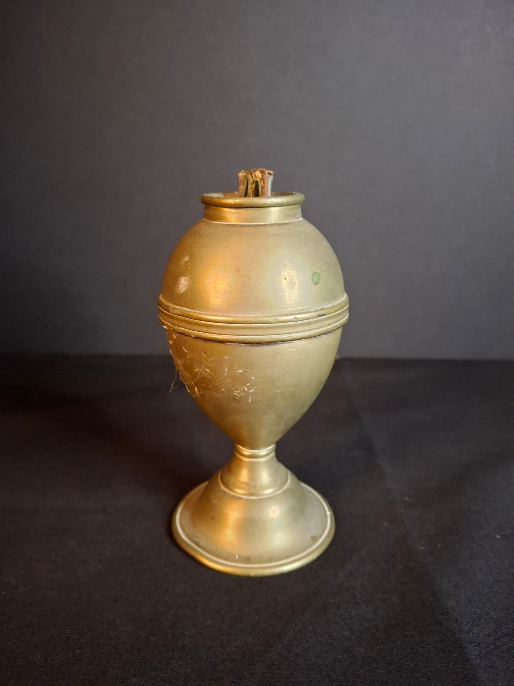 Antique 1840s Spun Brass Standalone Fat or Lard / Burning Fluid Lamp Flat Wick Burner