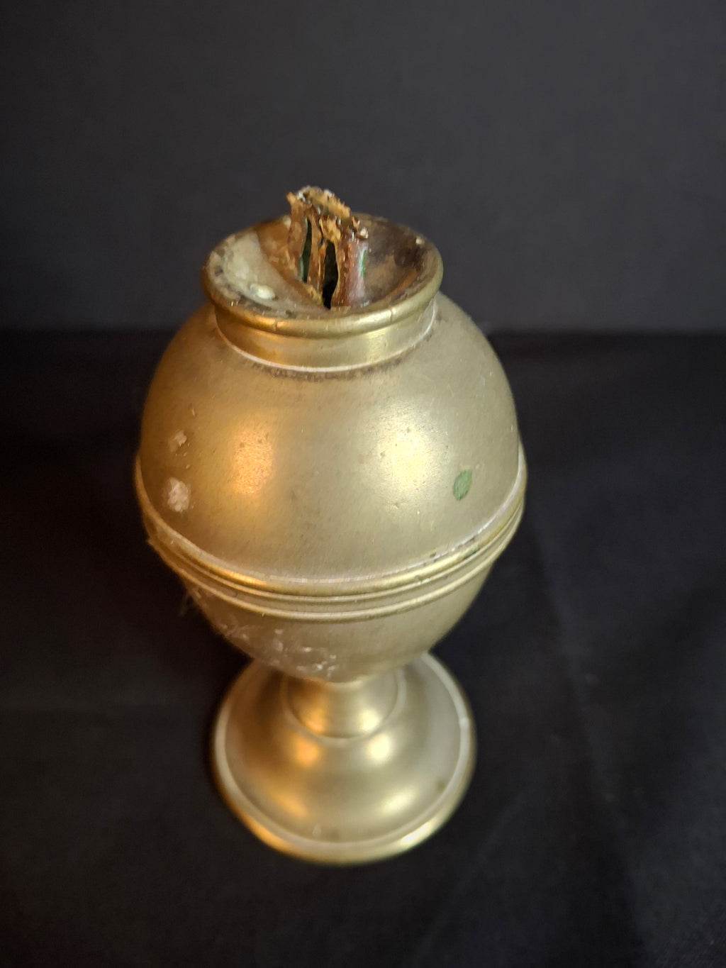 Antique 1840s Spun Brass Standalone Fat or Lard / Burning Fluid Lamp Flat Wick Burner
