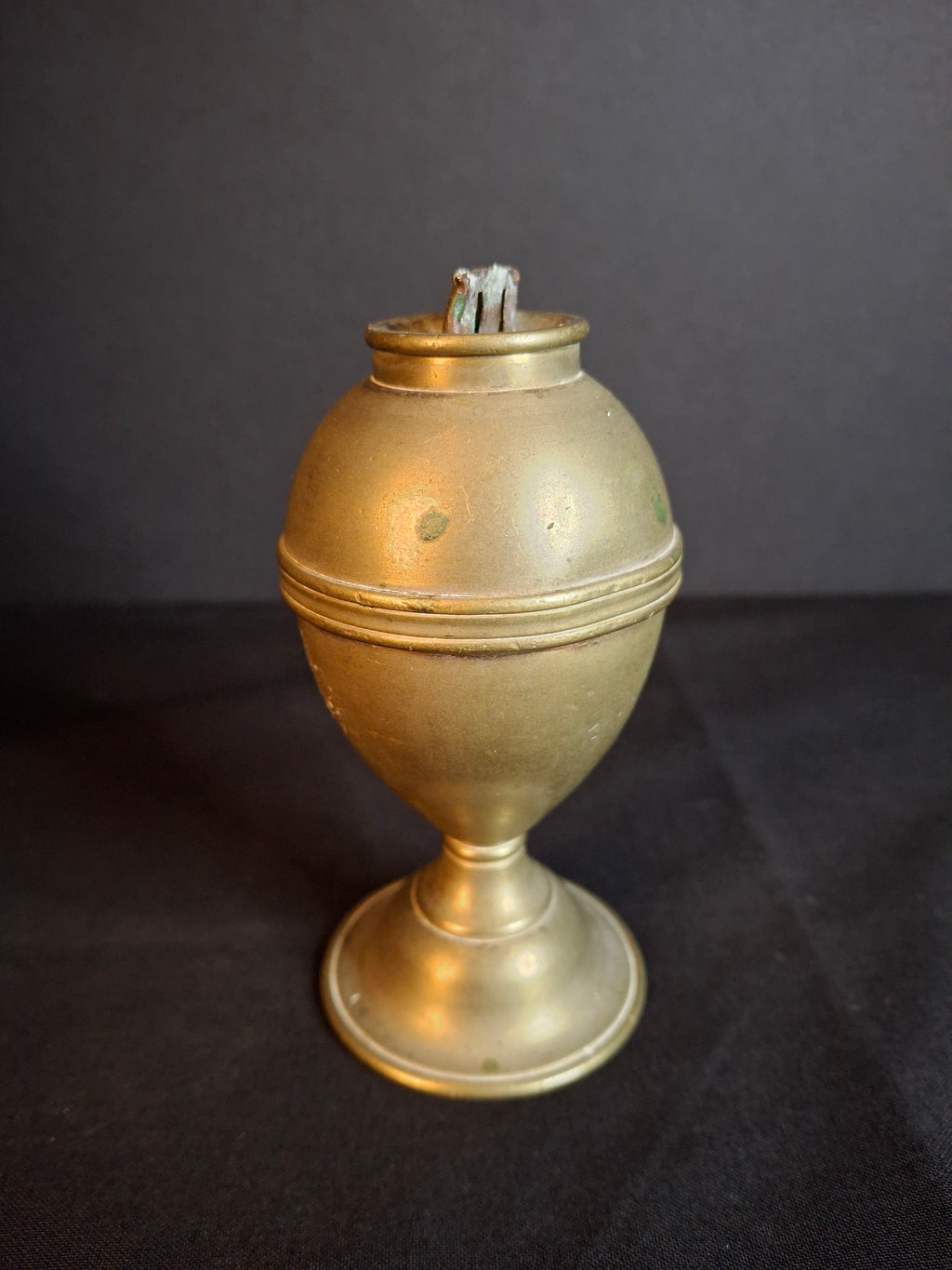 Antique 1840s Spun Brass Standalone Fat or Lard / Burning Fluid Lamp Flat Wick Burner