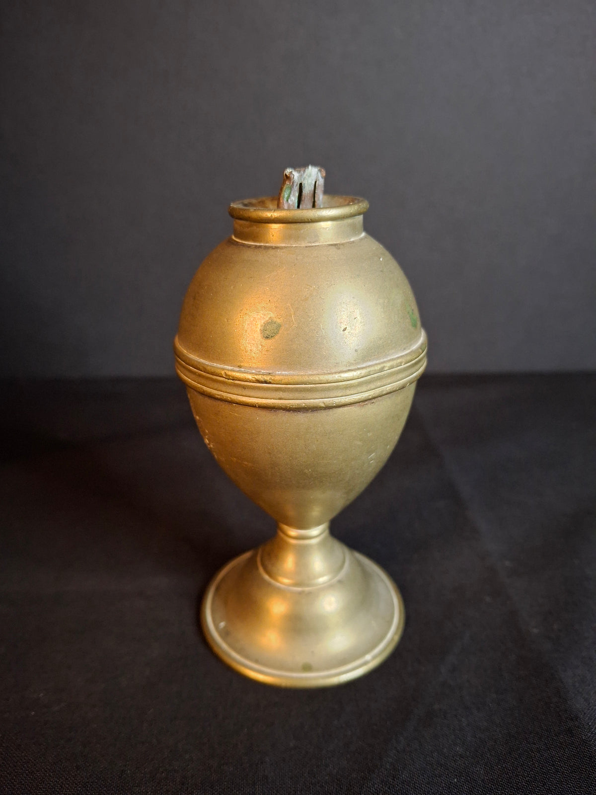 Antique 1840s Spun Brass Standalone Fat or Lard / Burning Fluid Lamp Flat Wick Burner