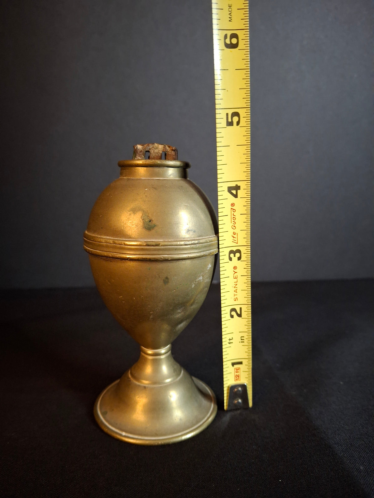 Antique 1840s Spun Brass Standalone Fat or Lard / Burning Fluid Lamp Flat Wick Burner
