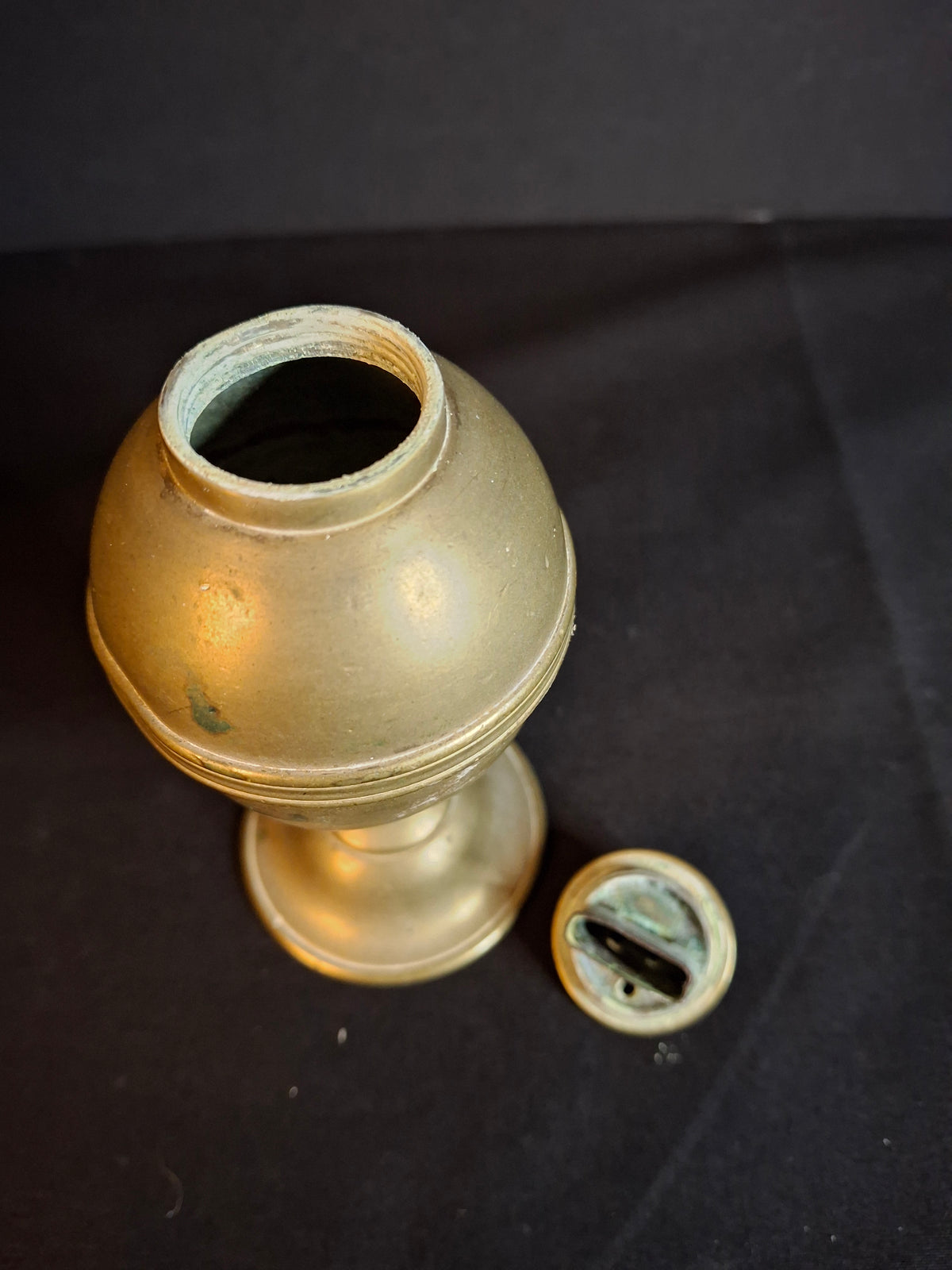 Antique 1840s Spun Brass Standalone Fat or Lard / Burning Fluid Lamp Flat Wick Burner