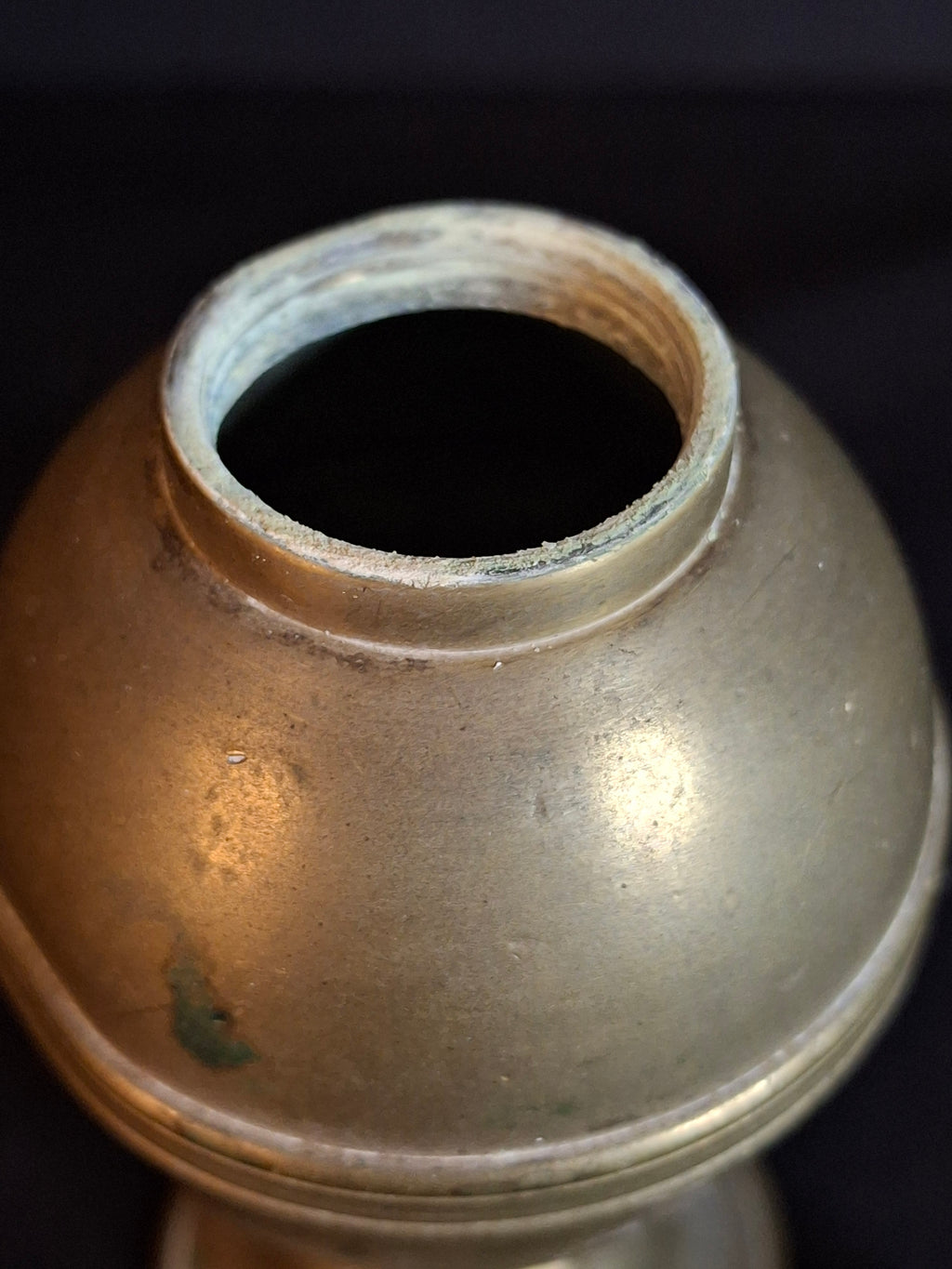Antique 1840s Spun Brass Standalone Fat or Lard / Burning Fluid Lamp Flat Wick Burner
