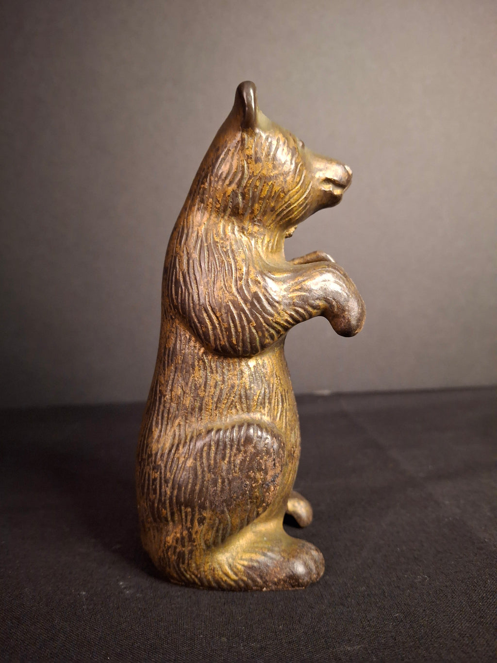 Antique AC Williams Cast Iron Begging Bear Still Bank Gold Wash Finish c. 1910s