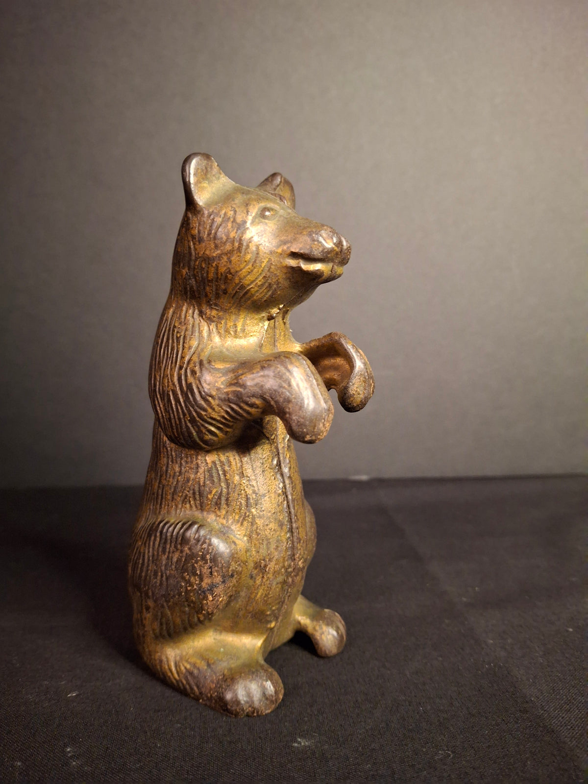 Antique AC Williams Cast Iron Begging Bear Still Bank Gold Wash Finish c. 1910s