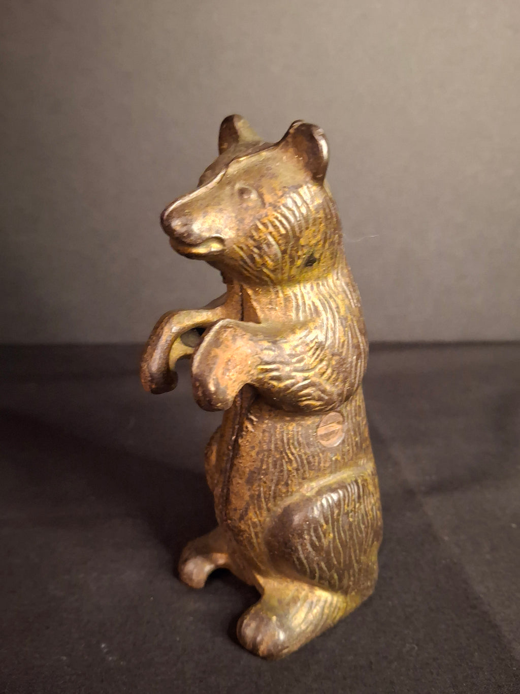 Antique AC Williams Cast Iron Begging Bear Still Bank Gold Wash Finish c. 1910s