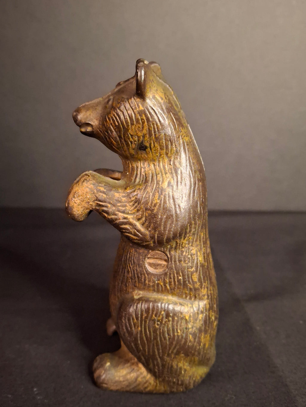 Antique AC Williams Cast Iron Begging Bear Still Bank Gold Wash Finish c. 1910s