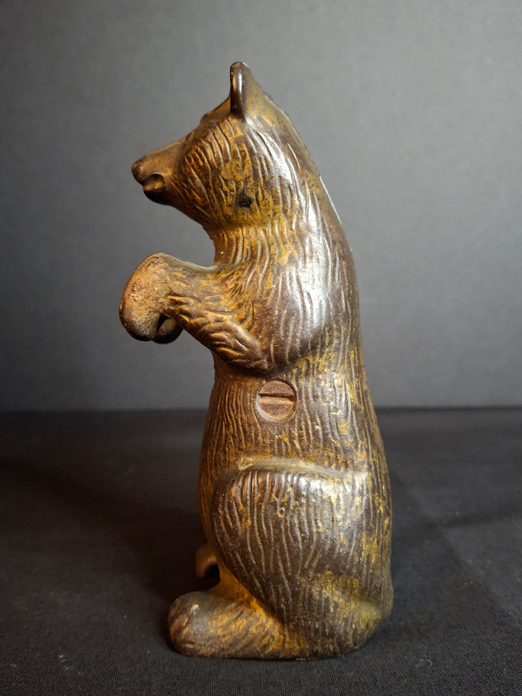 Antique AC Williams Cast Iron Begging Bear Still Bank Gold Wash Finish c. 1910s