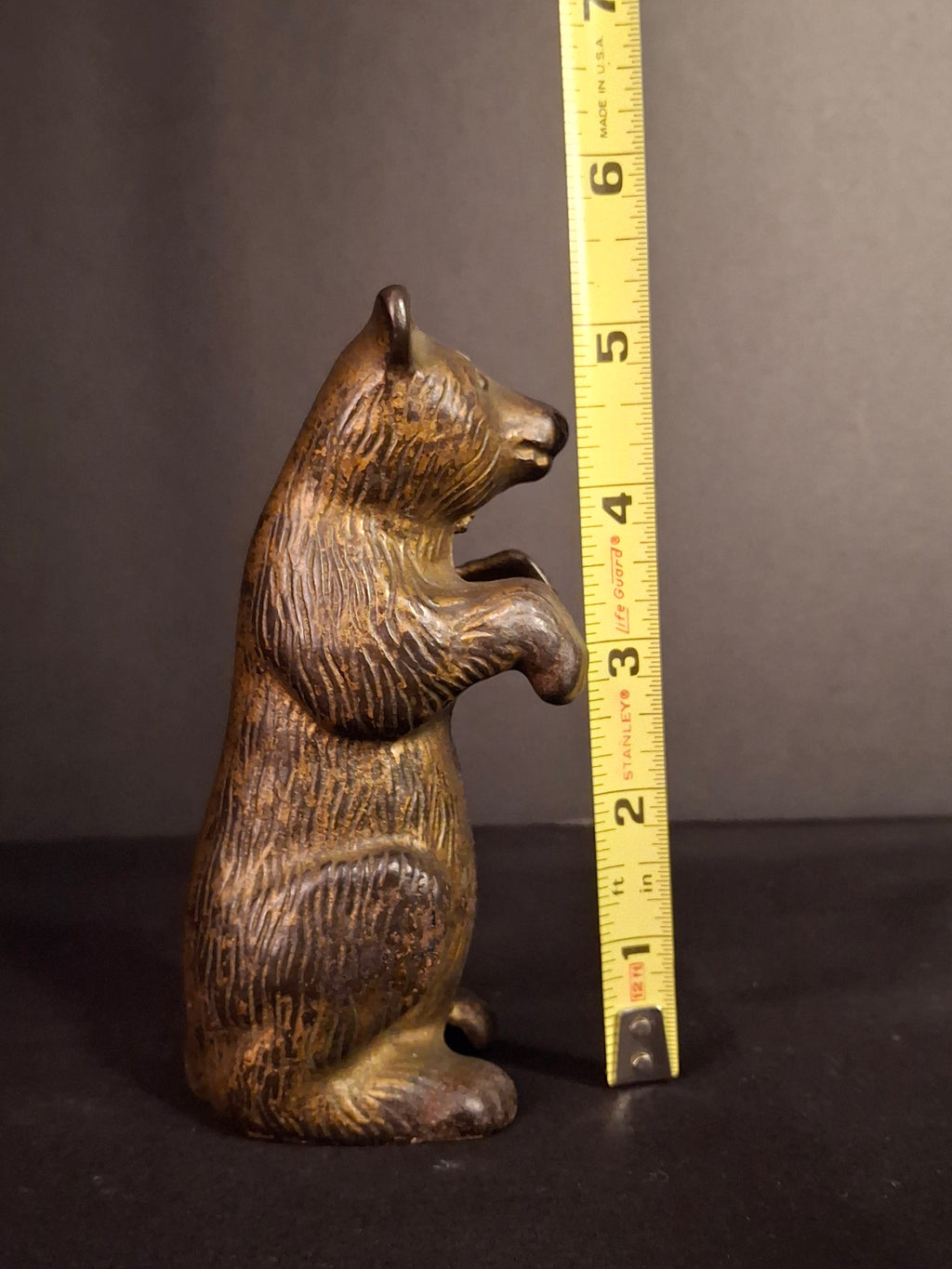 Antique AC Williams Cast Iron Begging Bear Still Bank Gold Wash Finish c. 1910s