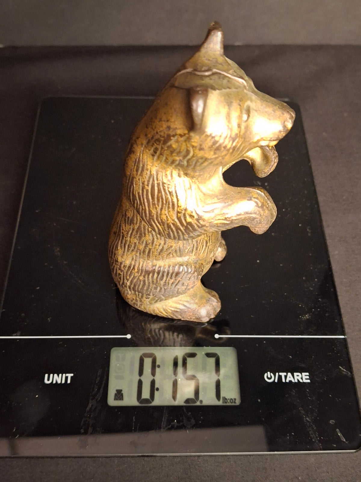 Antique AC Williams Cast Iron Begging Bear Still Bank Gold Wash Finish c. 1910s