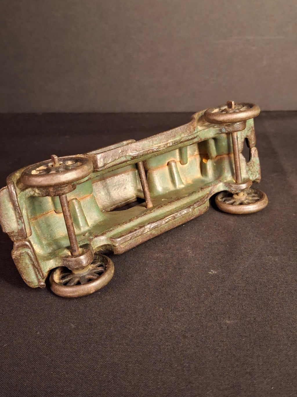 Antique AC Williams Cast Iron Coupe Roadster Car 6" Green Paint Mold 6 Vintage