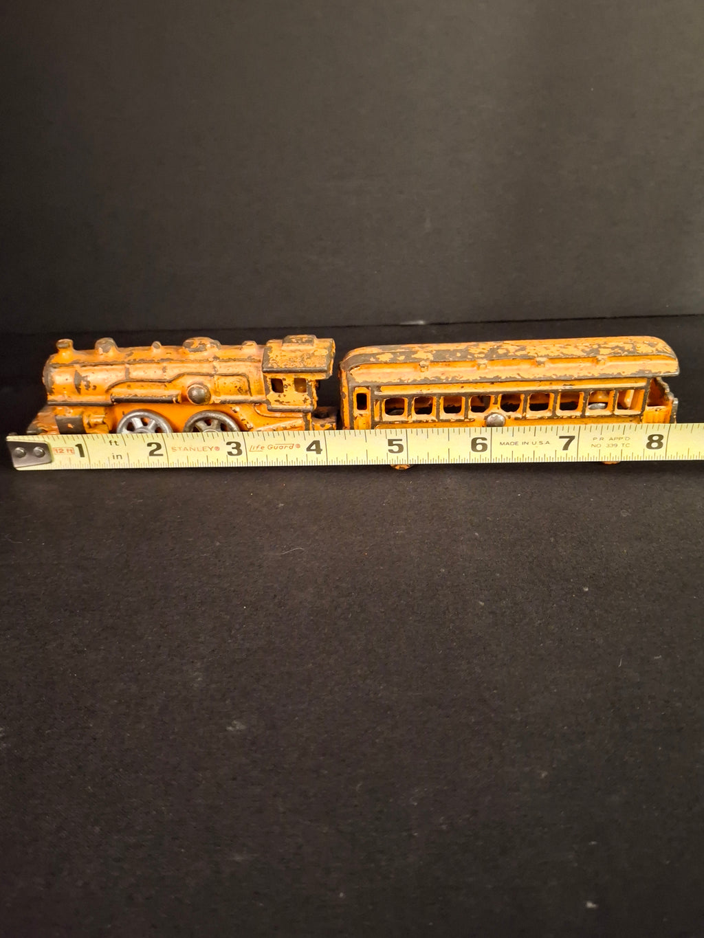 Antique Kilgore Cast Iron Train Set Orange Locomotive Coal Tender Passenger Car