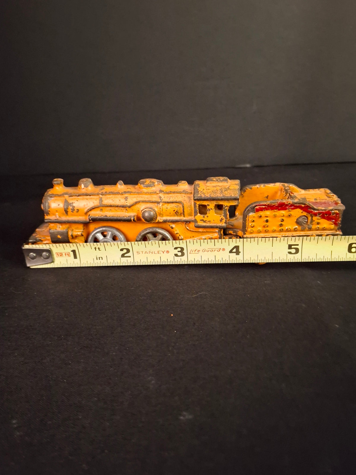 Antique Kilgore Cast Iron Train Set Orange Locomotive Coal Tender Passenger Car