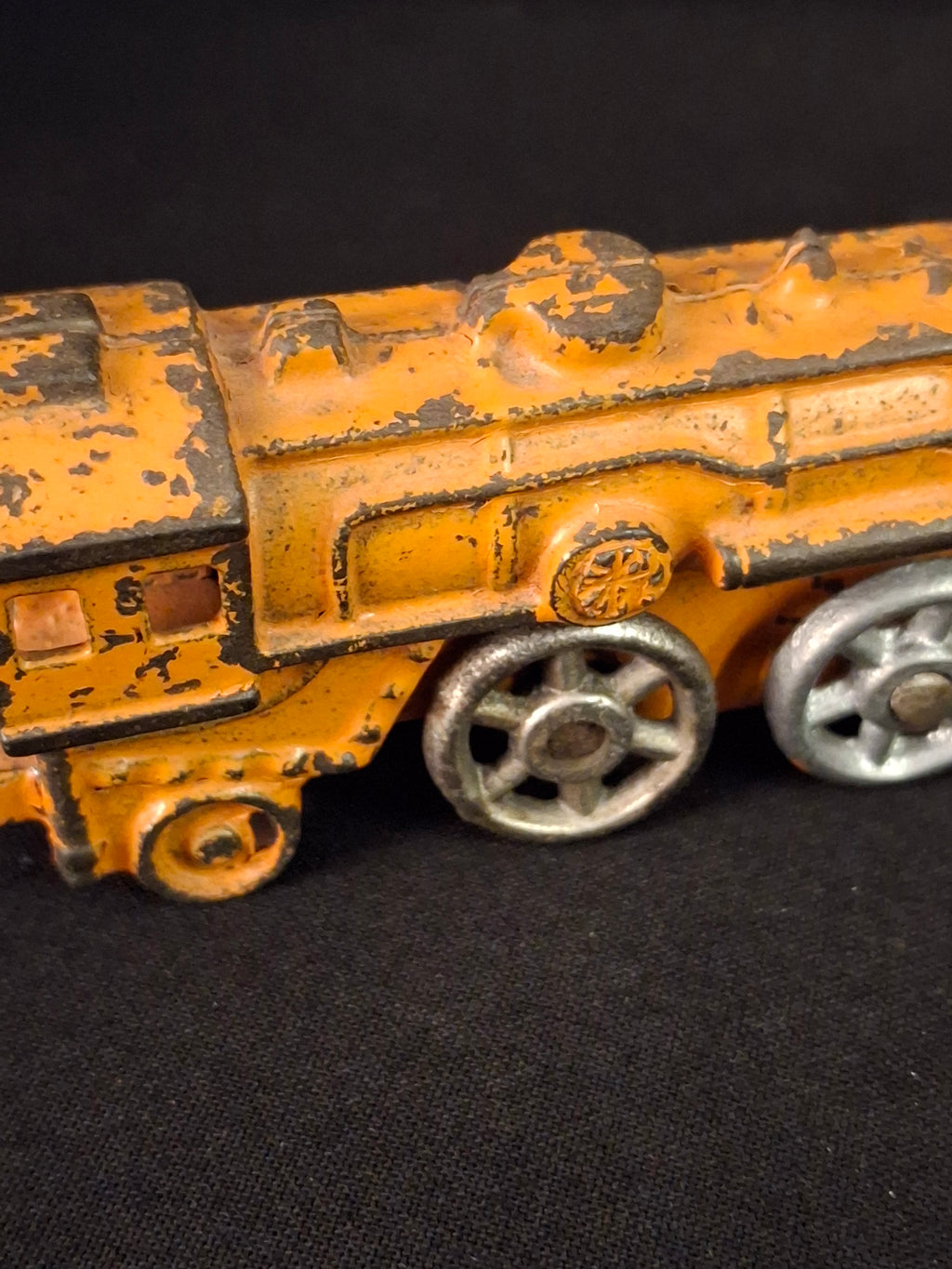 Antique Kilgore Cast Iron Train Set Orange Locomotive Coal Tender Passenger Car