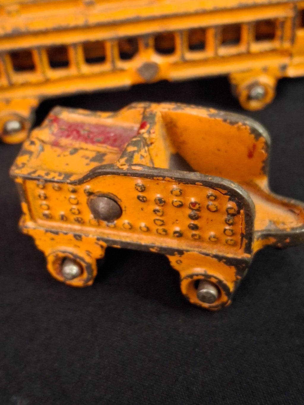 Antique Kilgore Cast Iron Train Set Orange Locomotive Coal Tender Passenger Car