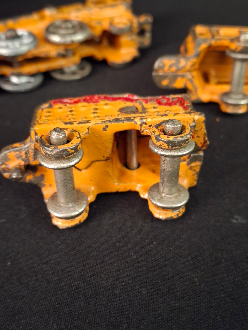 Antique Kilgore Cast Iron Train Set Orange Locomotive Coal Tender Passenger Car