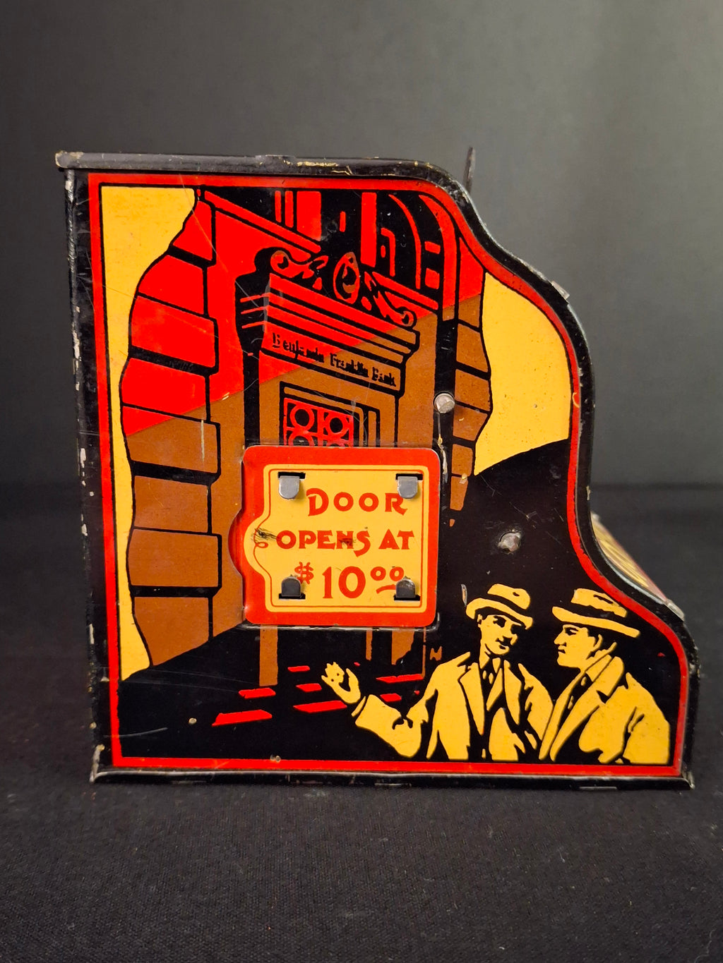 1930s Louis Marx & Co Tin Litho Benjamin Franklin Thrift Bank Register Working