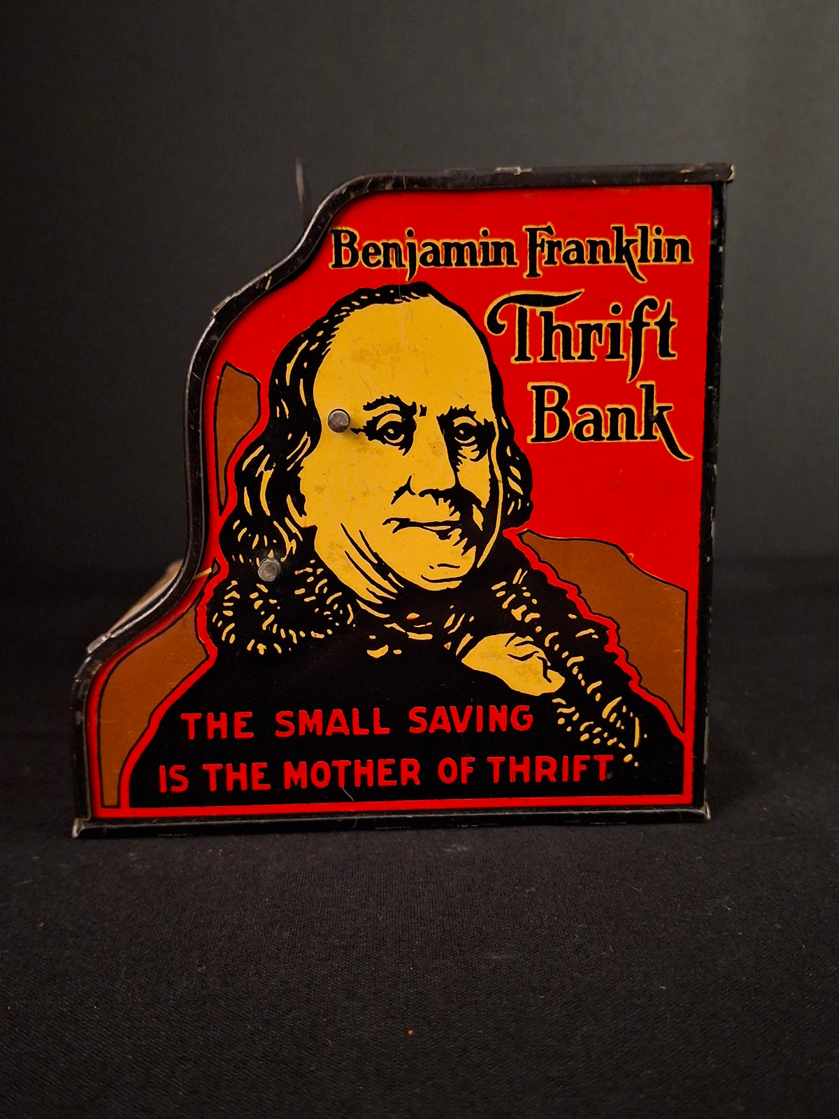 1930s Louis Marx & Co Tin Litho Benjamin Franklin Thrift Bank Register Working