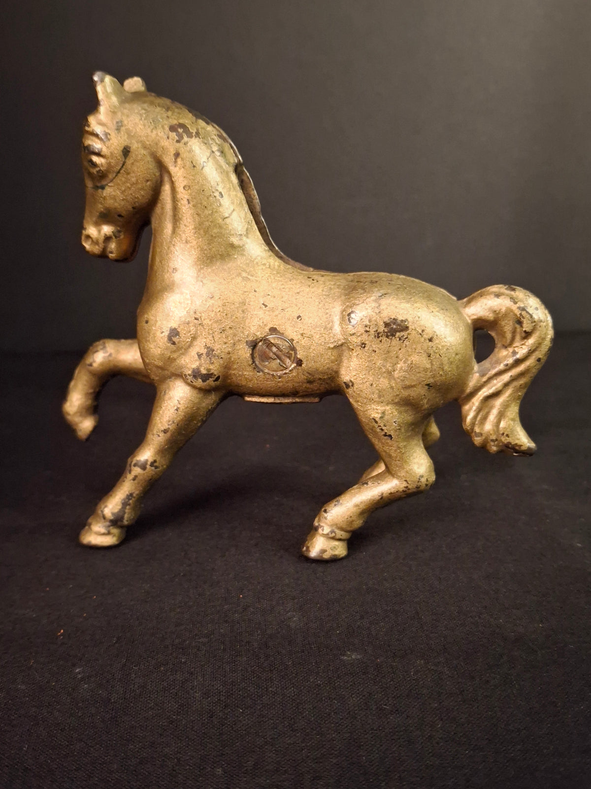 Antique AC Williams Cast Iron Prancing Horse Still Bank Gold Finish c. 1910s