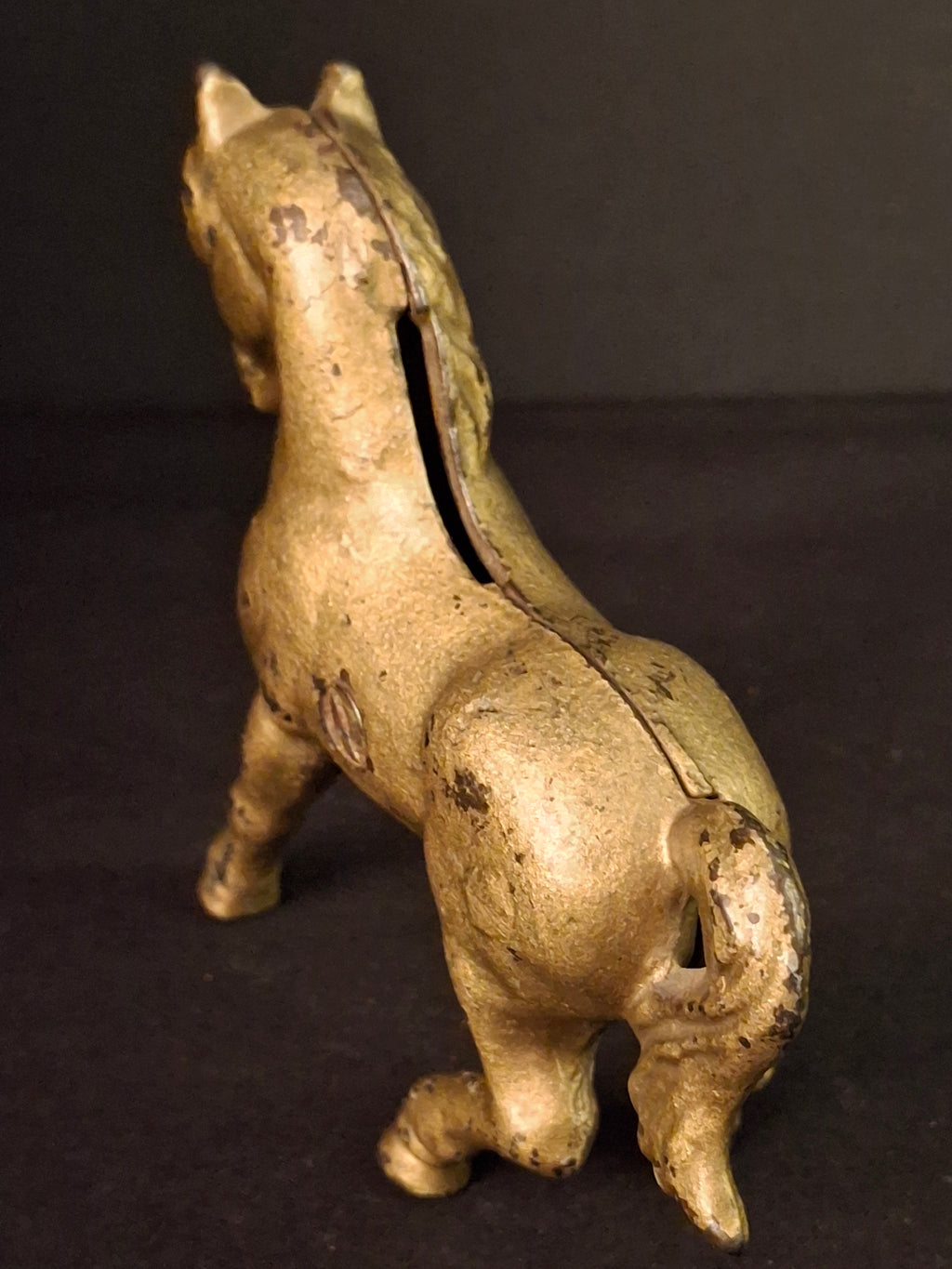 Antique AC Williams Cast Iron Prancing Horse Still Bank Gold Finish c. 1910s