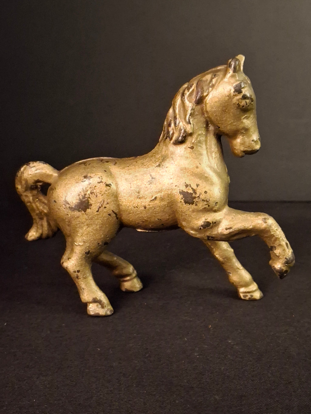 Antique AC Williams Cast Iron Prancing Horse Still Bank Gold Finish c. 1910s
