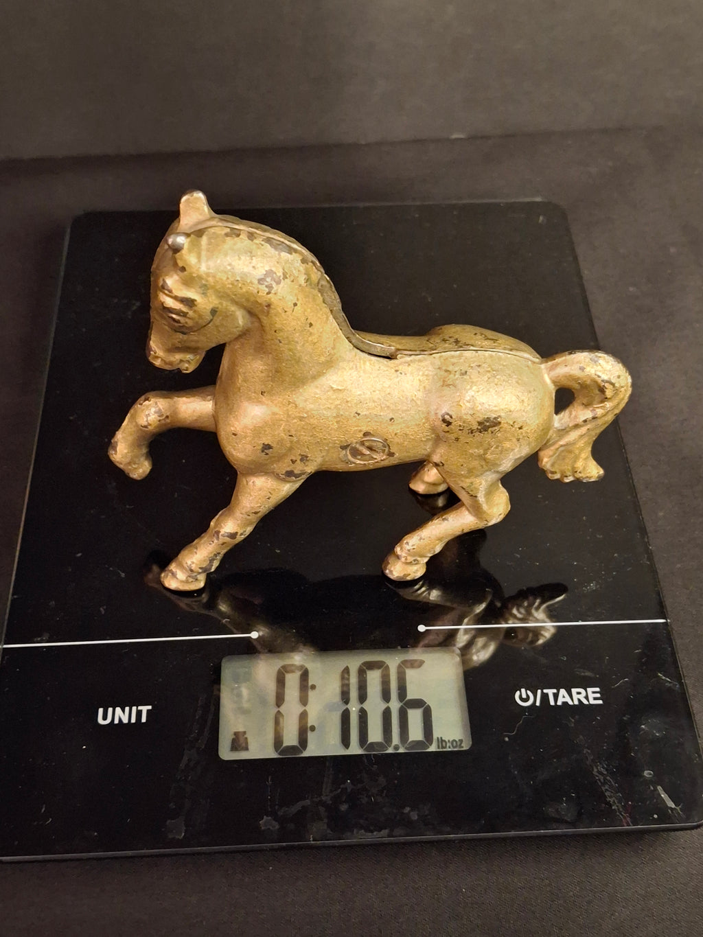 Antique AC Williams Cast Iron Prancing Horse Still Bank Gold Finish c. 1910s
