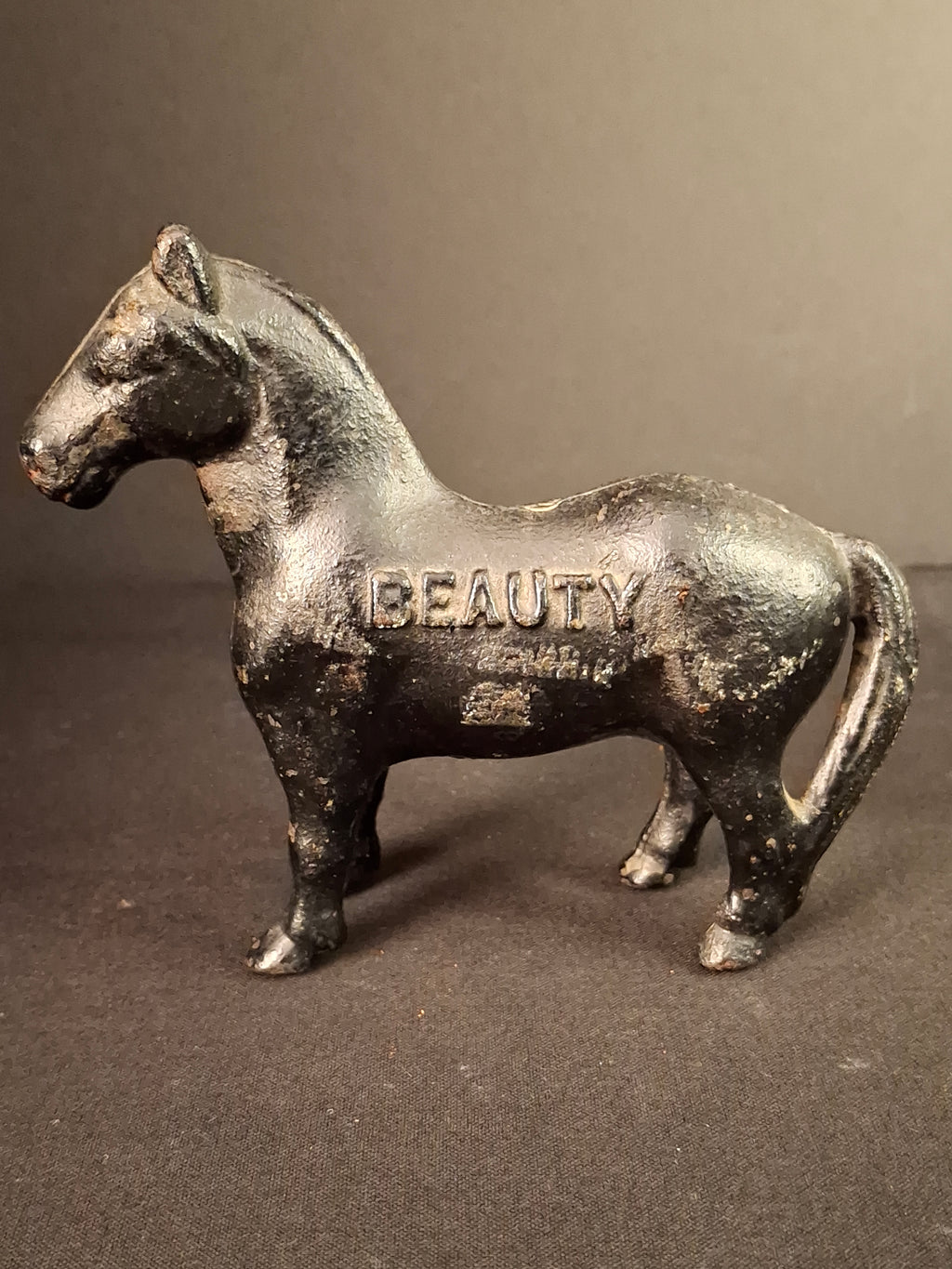 Antique A.C. Williams Cast Iron Beauty Horse Still Coin Bank c. 1910s Black Finish
