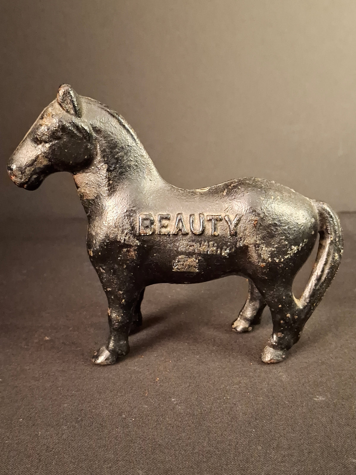 Antique A.C. Williams Cast Iron Beauty Horse Still Coin Bank c. 1910s Black Finish