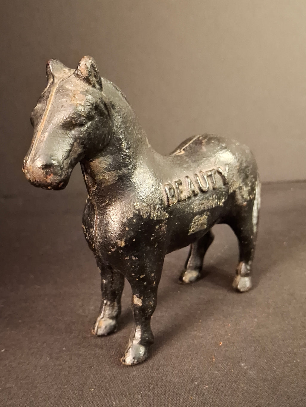 Antique A.C. Williams Cast Iron Beauty Horse Still Coin Bank c. 1910s Black Finish