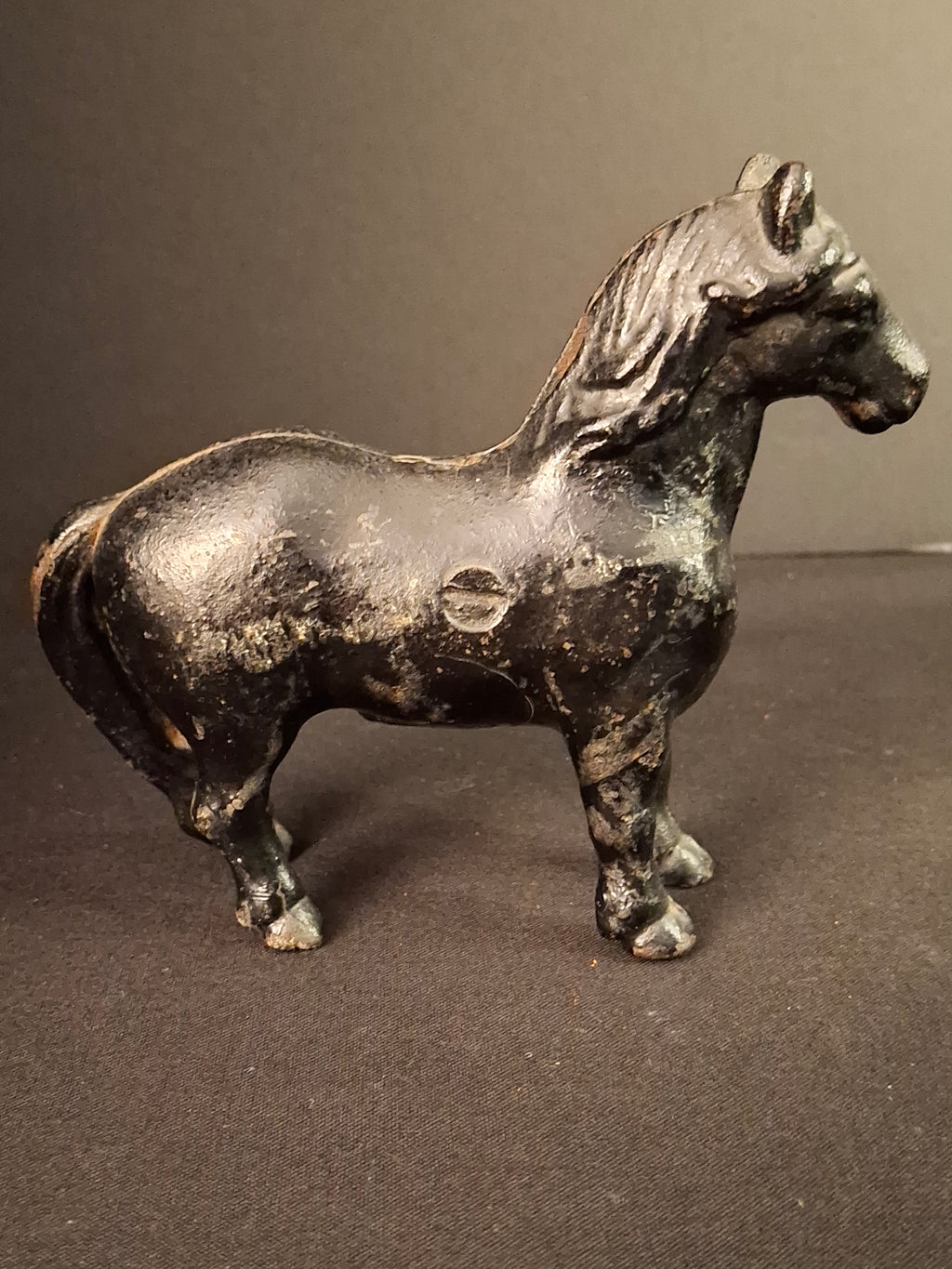 Antique A.C. Williams Cast Iron Beauty Horse Still Coin Bank c. 1910s Black Finish