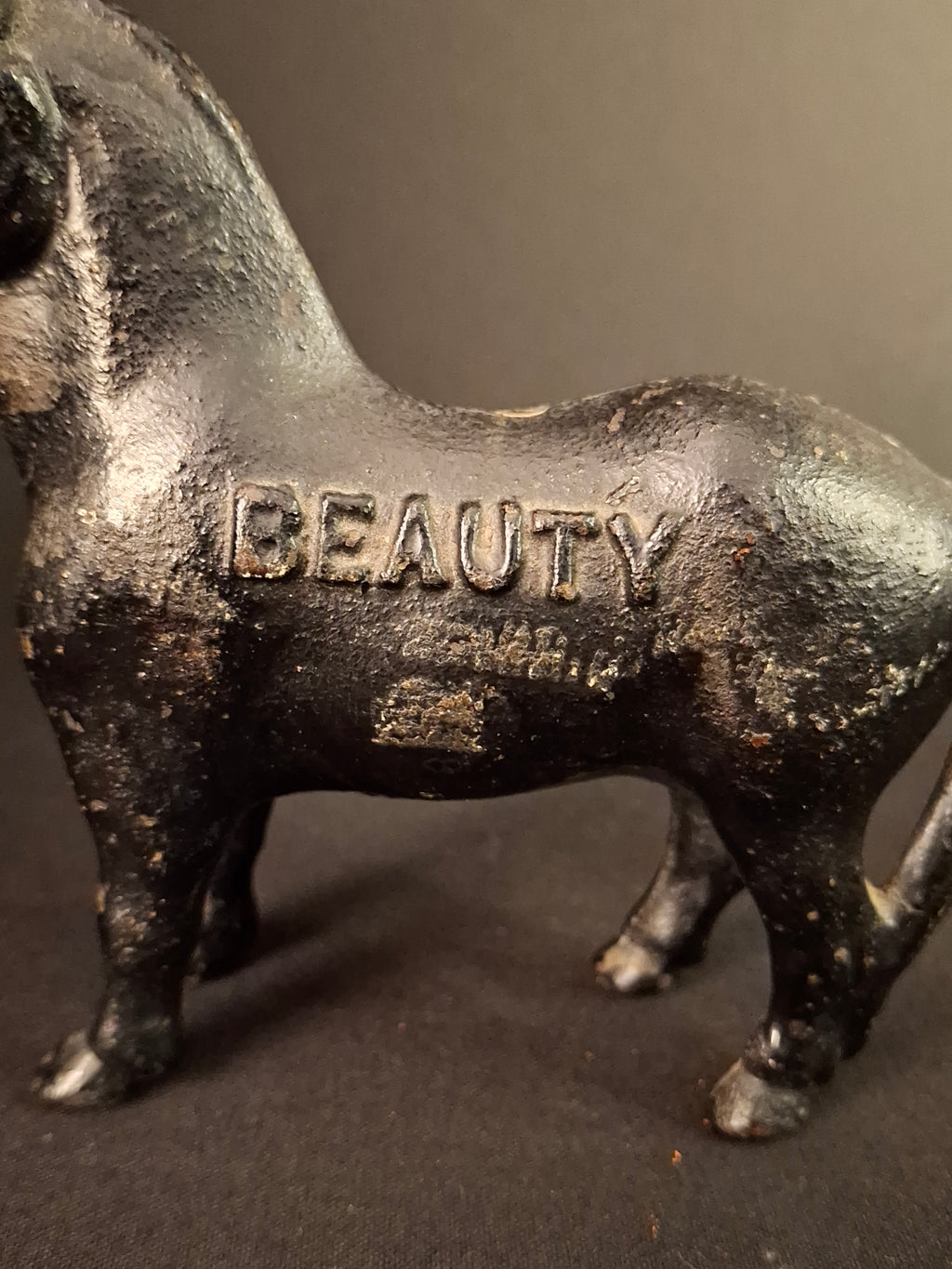 Antique A.C. Williams Cast Iron Beauty Horse Still Coin Bank c. 1910s Black Finish